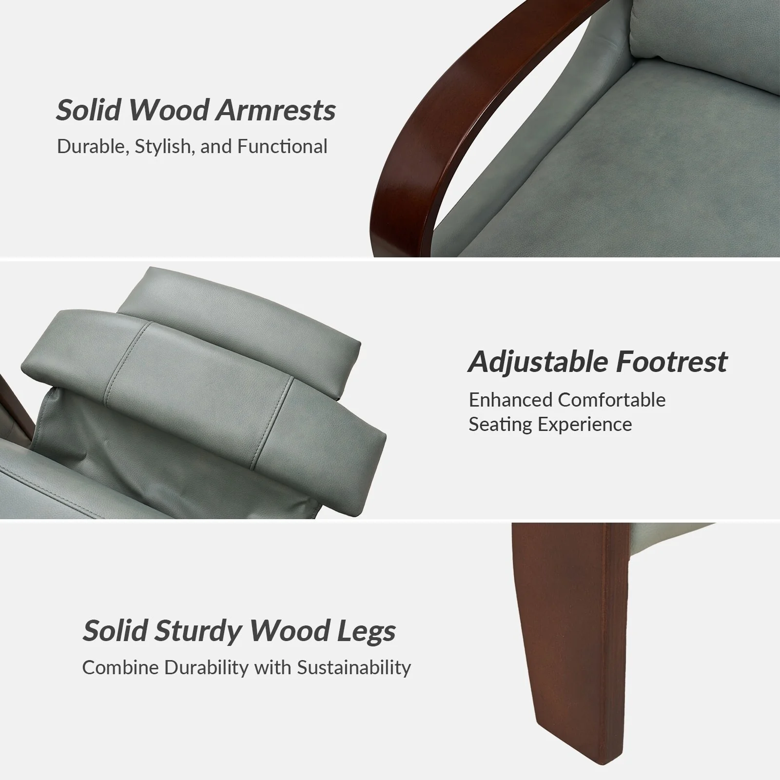 Alex Mid-century Modern Cigar Genuine Leather Manual Recliner with Wooden Curved Arms, Set of 2