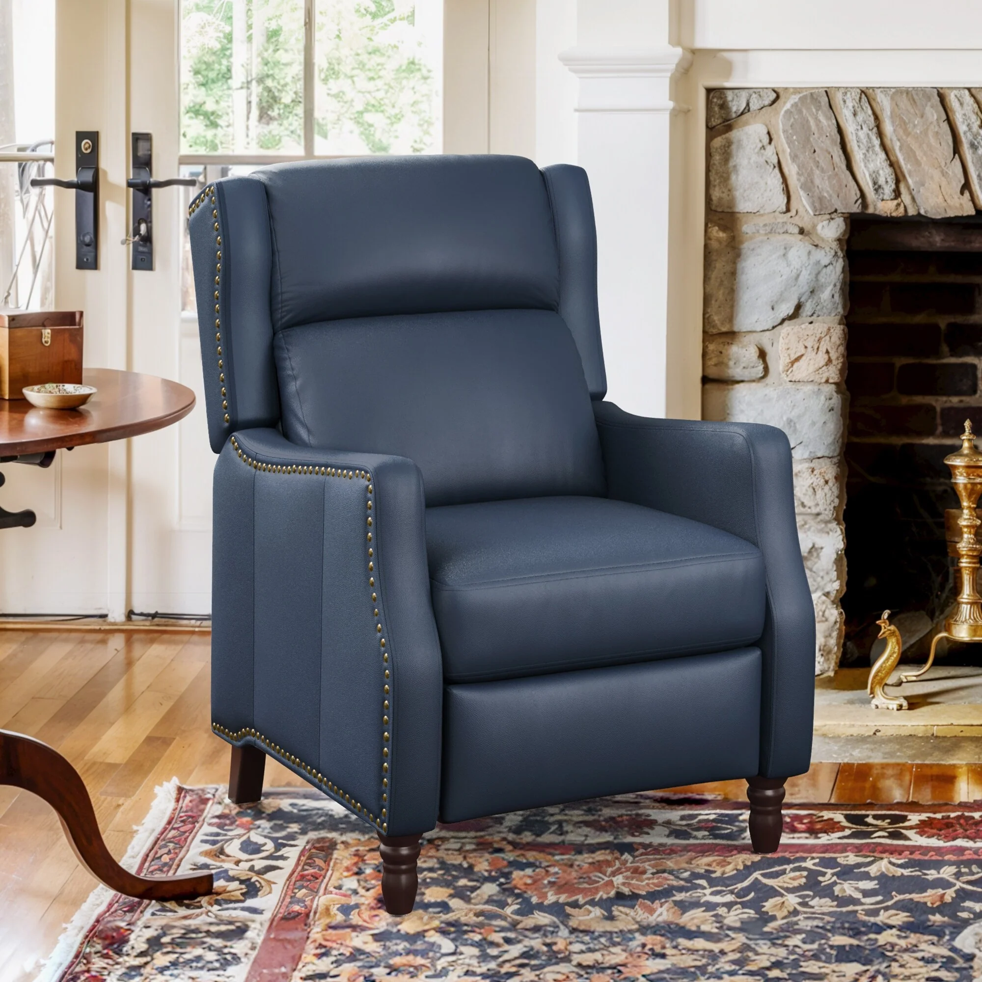 COZYMAN Modern Genuine Leather Push Back Recliner Adjustable Recliner Chair with 3-Position Seat