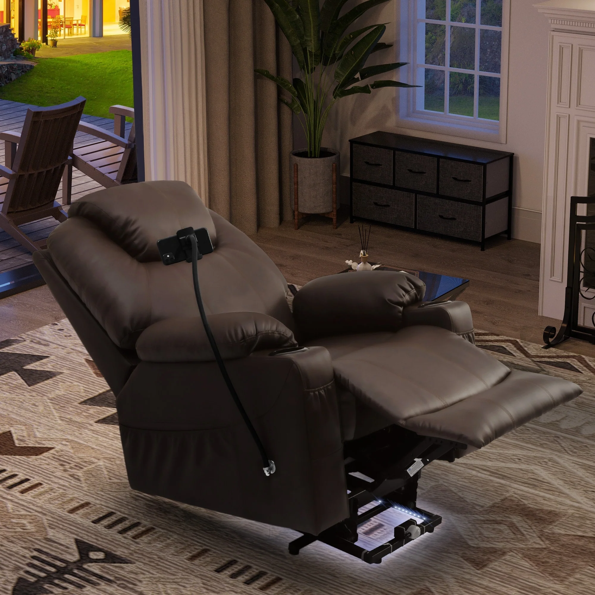 Modern Reclining Chair Fabric Massage with LED and Mobile Phone Holder