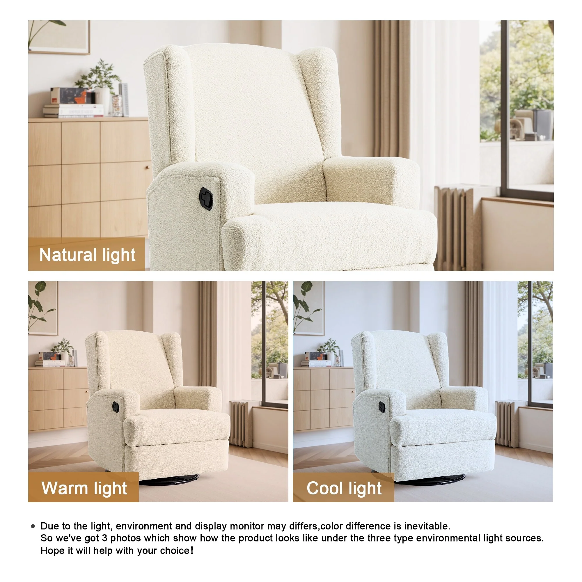 31'' W Wingback Manual Glider Swivel Rocker Recliner Nursery Chair