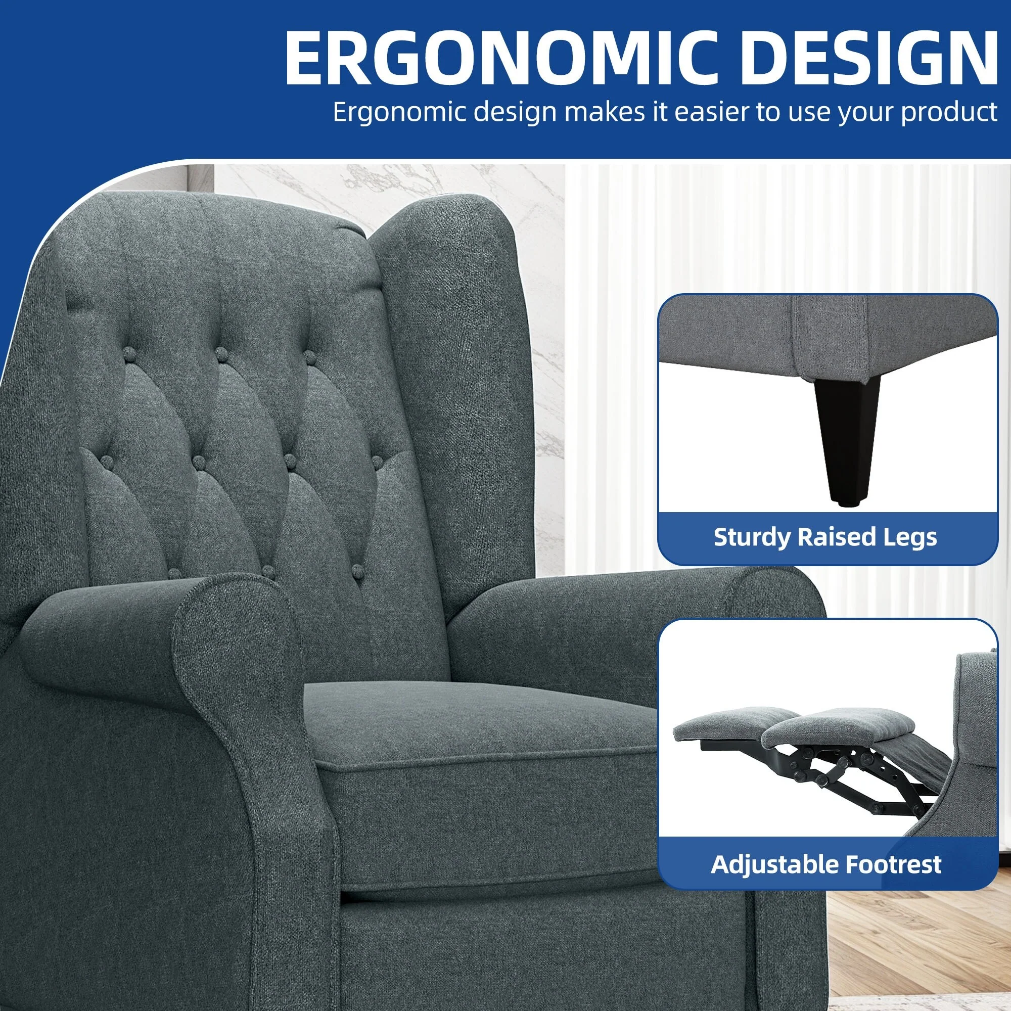 Modern Fabric Recliner Chair Push Back Sofa Chair