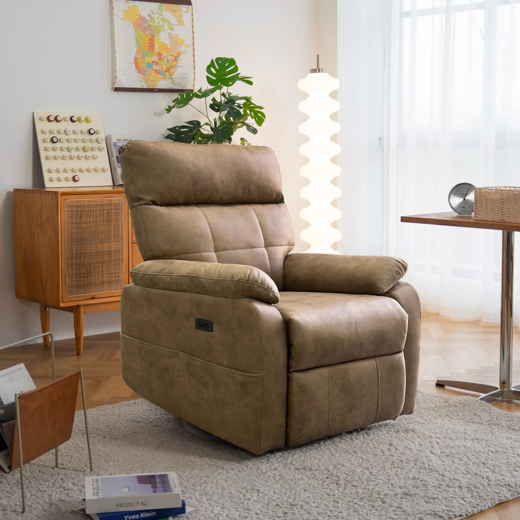 Power Swivel Rocker Recliner Chair, Oversized Recliner Chairs, PU Leather Overstuffed Reclining Chair with USB and Type-C Ports