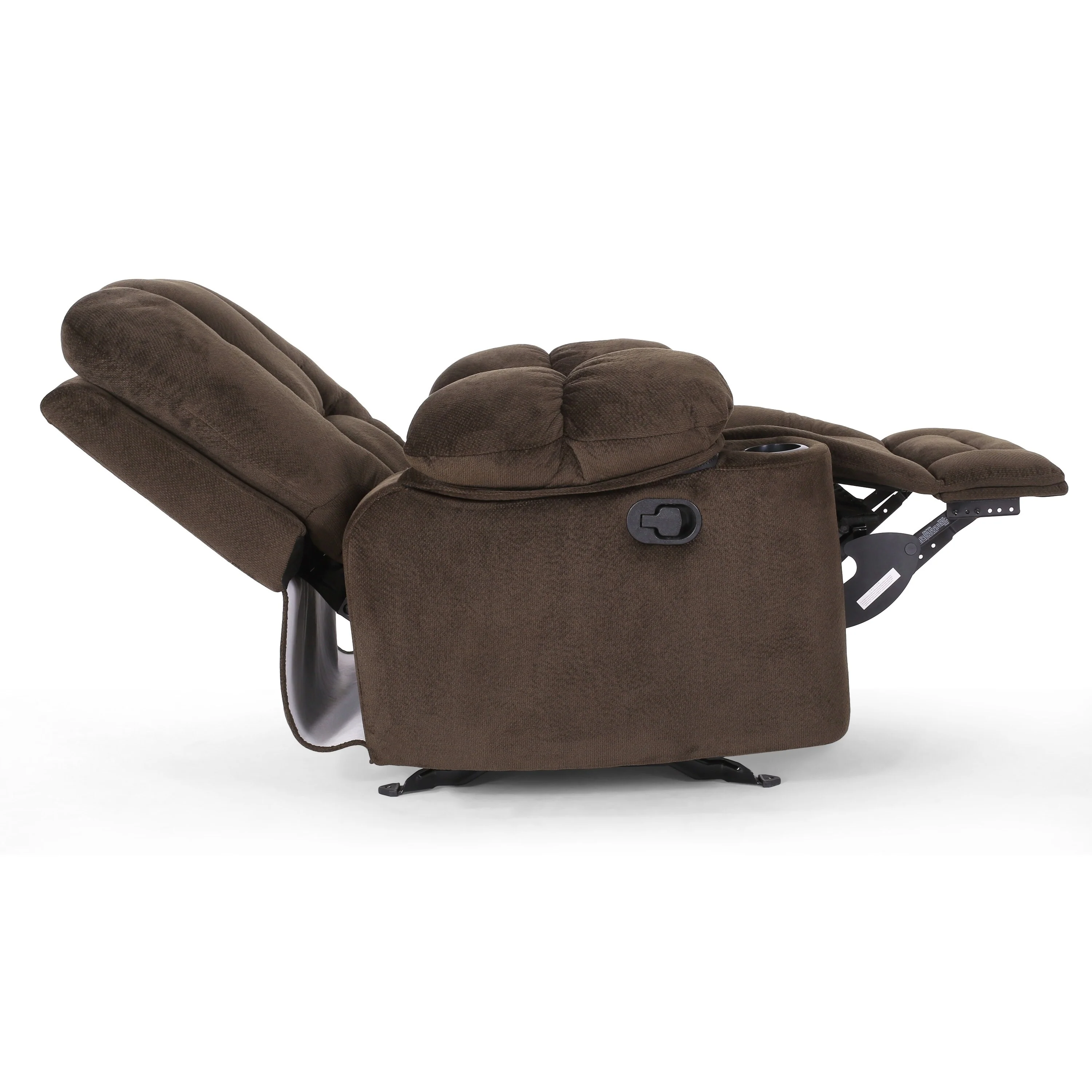 Manual Fabric Recliner Chair with Dual Cup Holders & Thick Padding