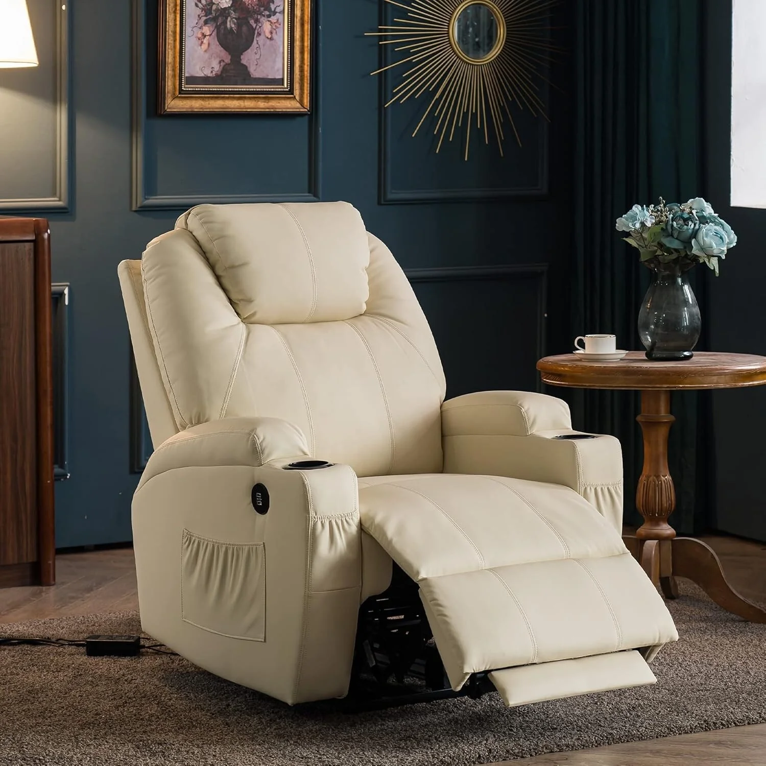 Mcombo Electric Power Recliner Chair with Massage and Heat, Faux Leather 7050