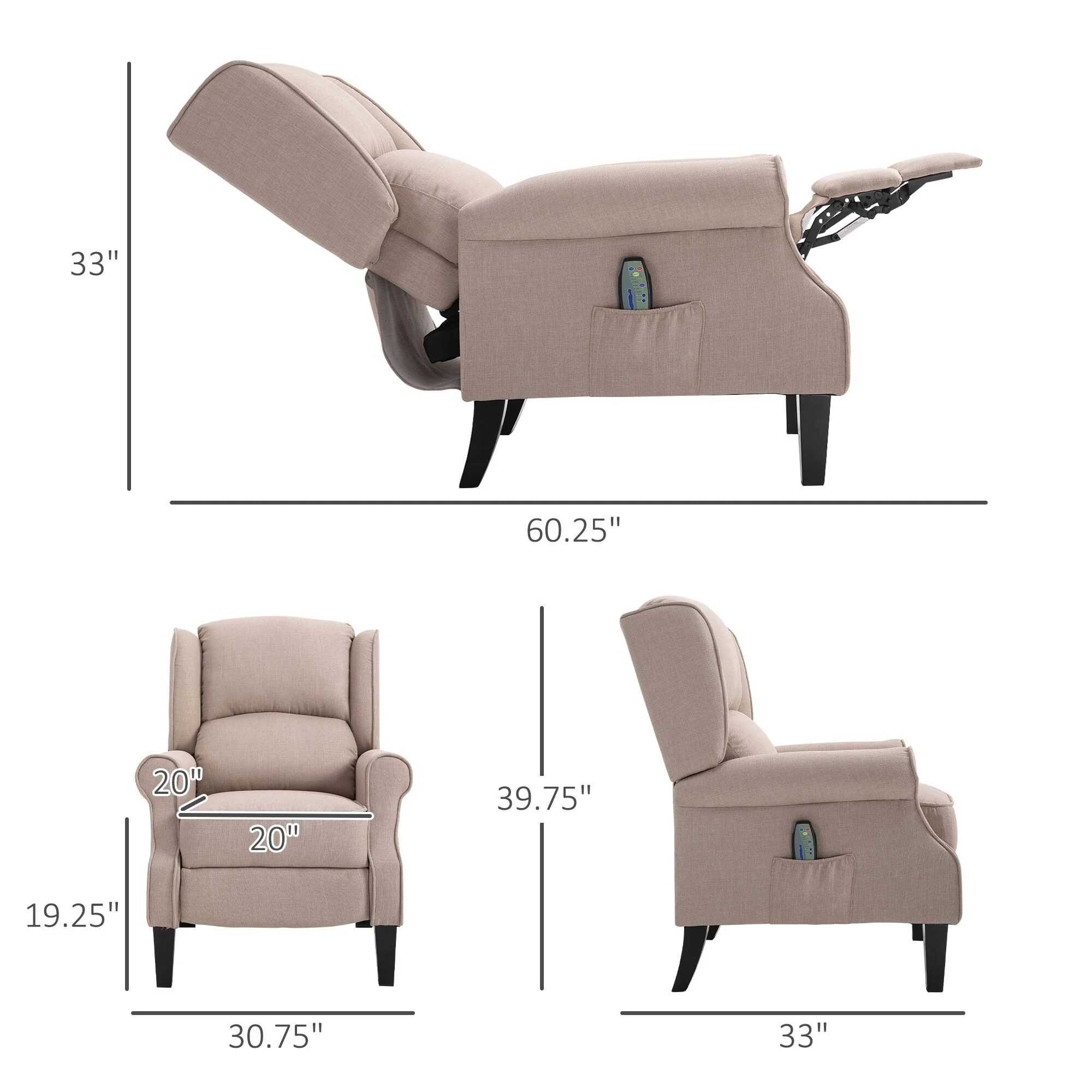 Massage Recliner Sofa with Heat Function, Remote Control