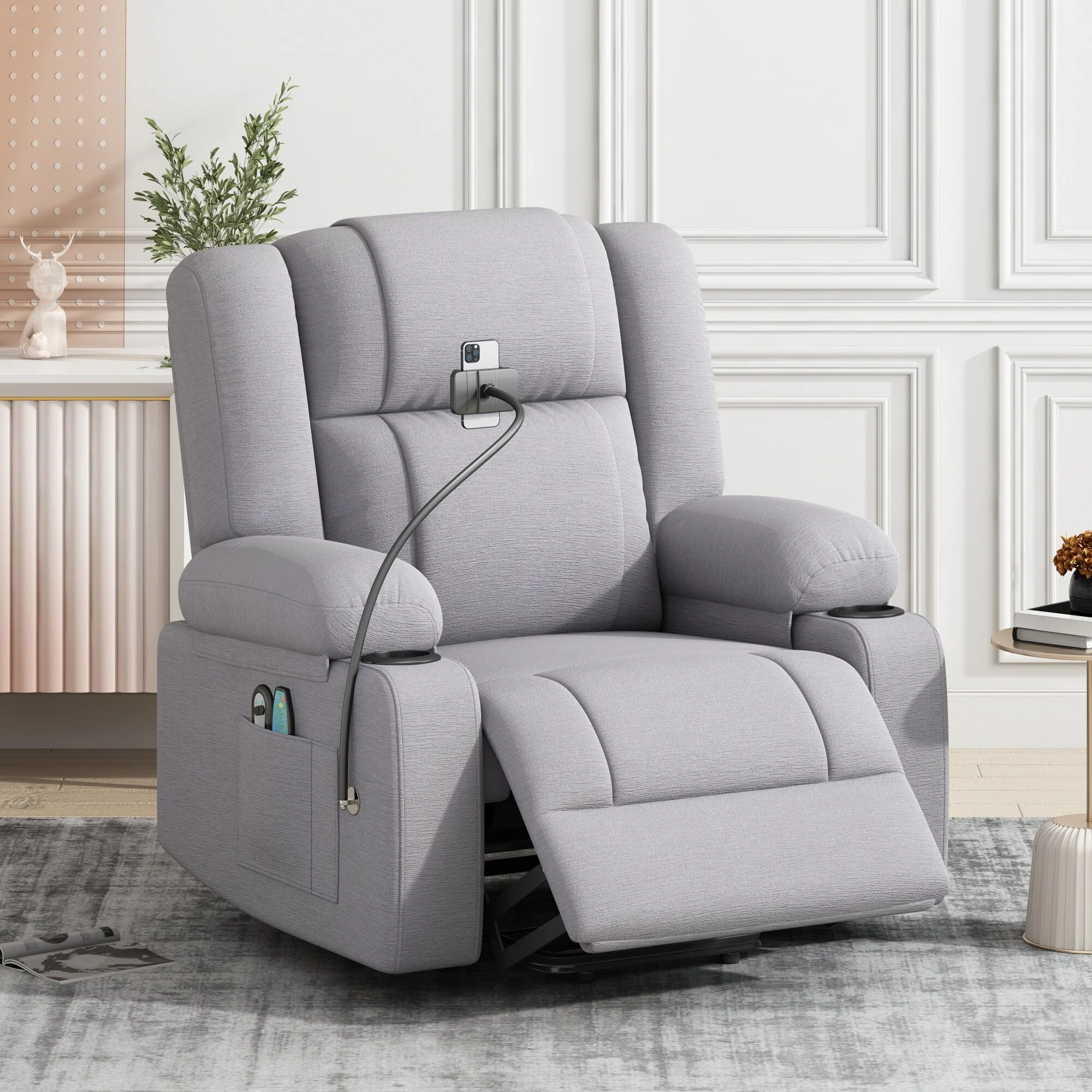Electric Power Lift Recliner with Massage, Heat, Cup Holders, and Swivel