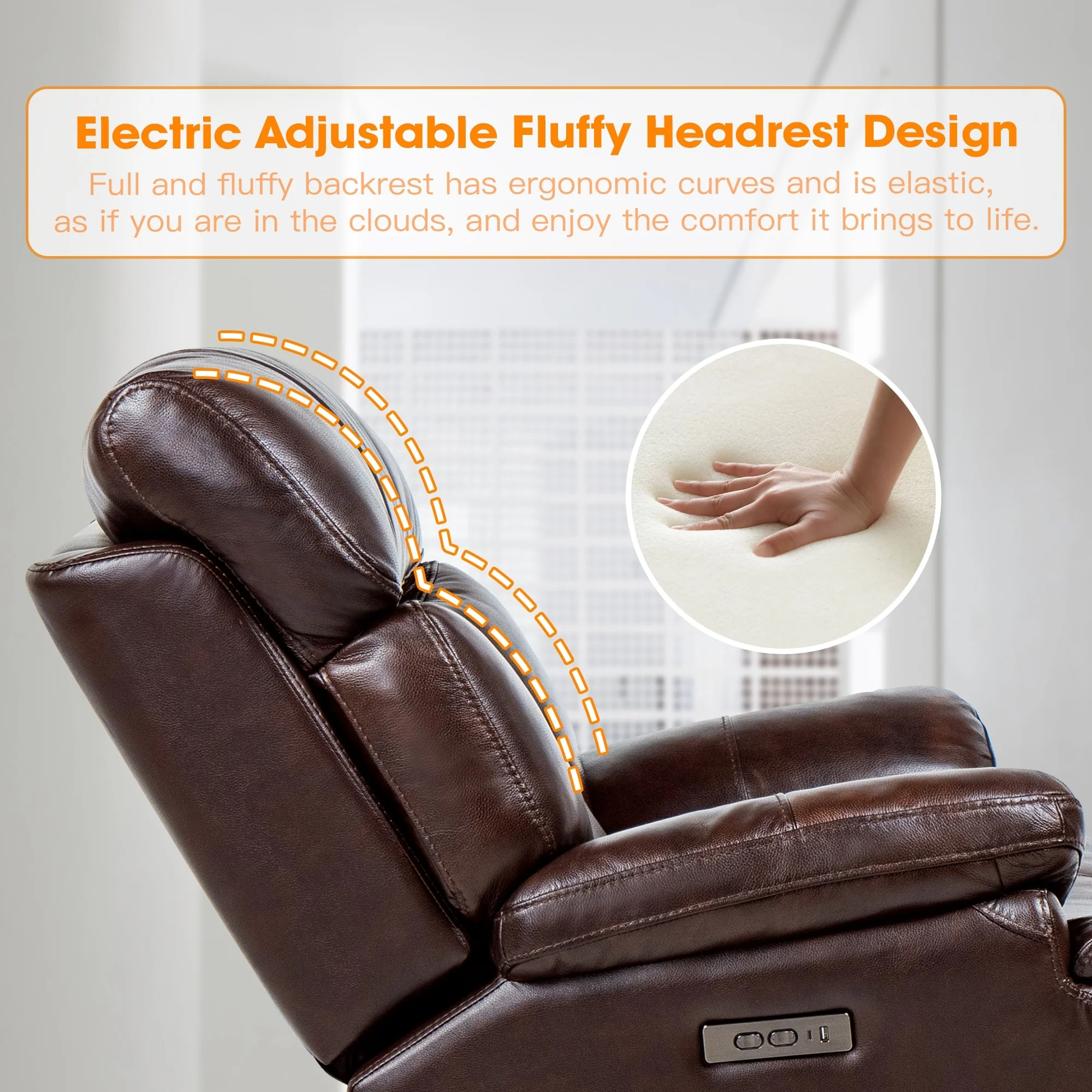 Top Grain Leather Power Recliner Chair Adjustable Headrest Extendable Footrest Zero Gravity Recliner