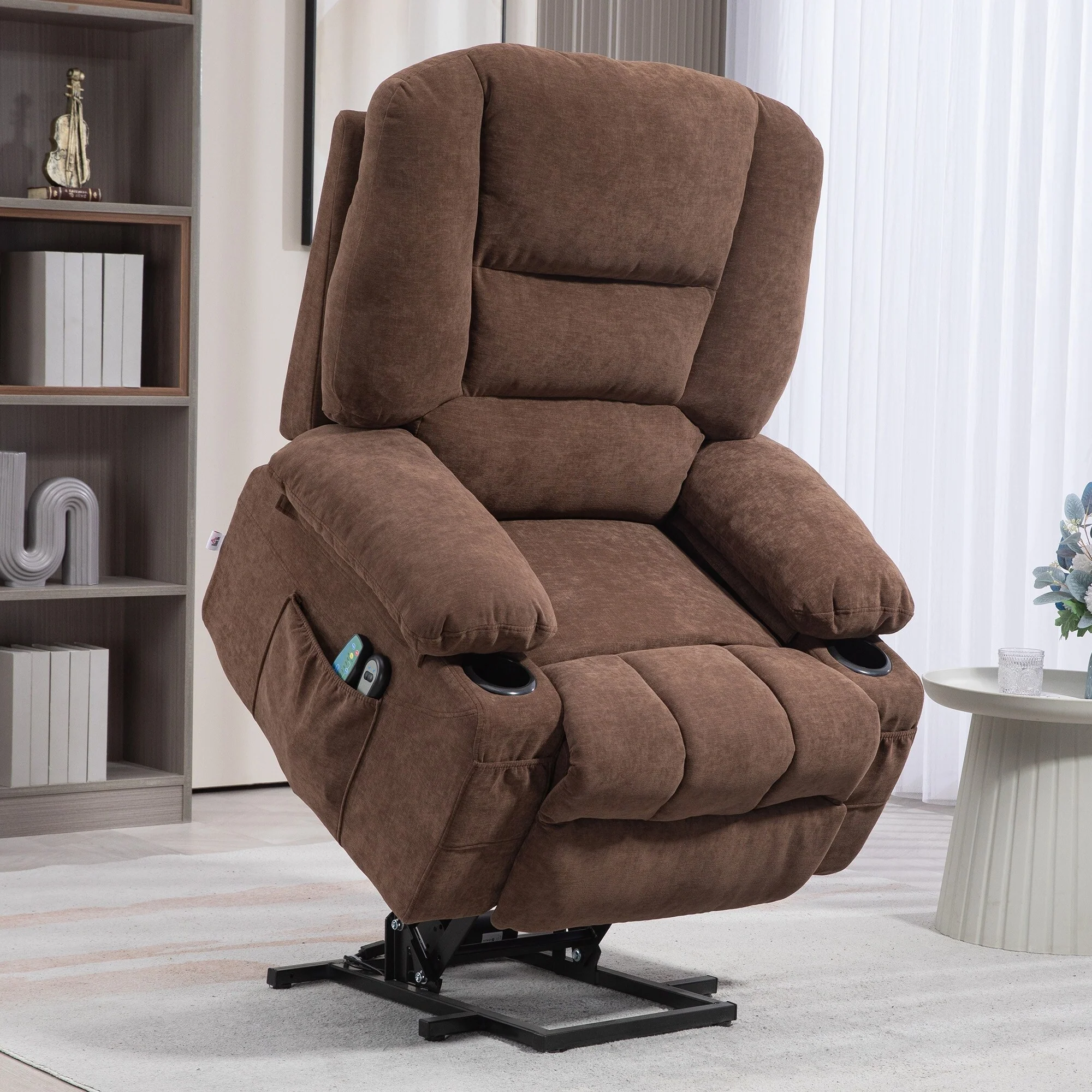 Brown Power Recliner with Vibration Massage, Heat, Remote Control, Easy Assembly, and Side Pockets