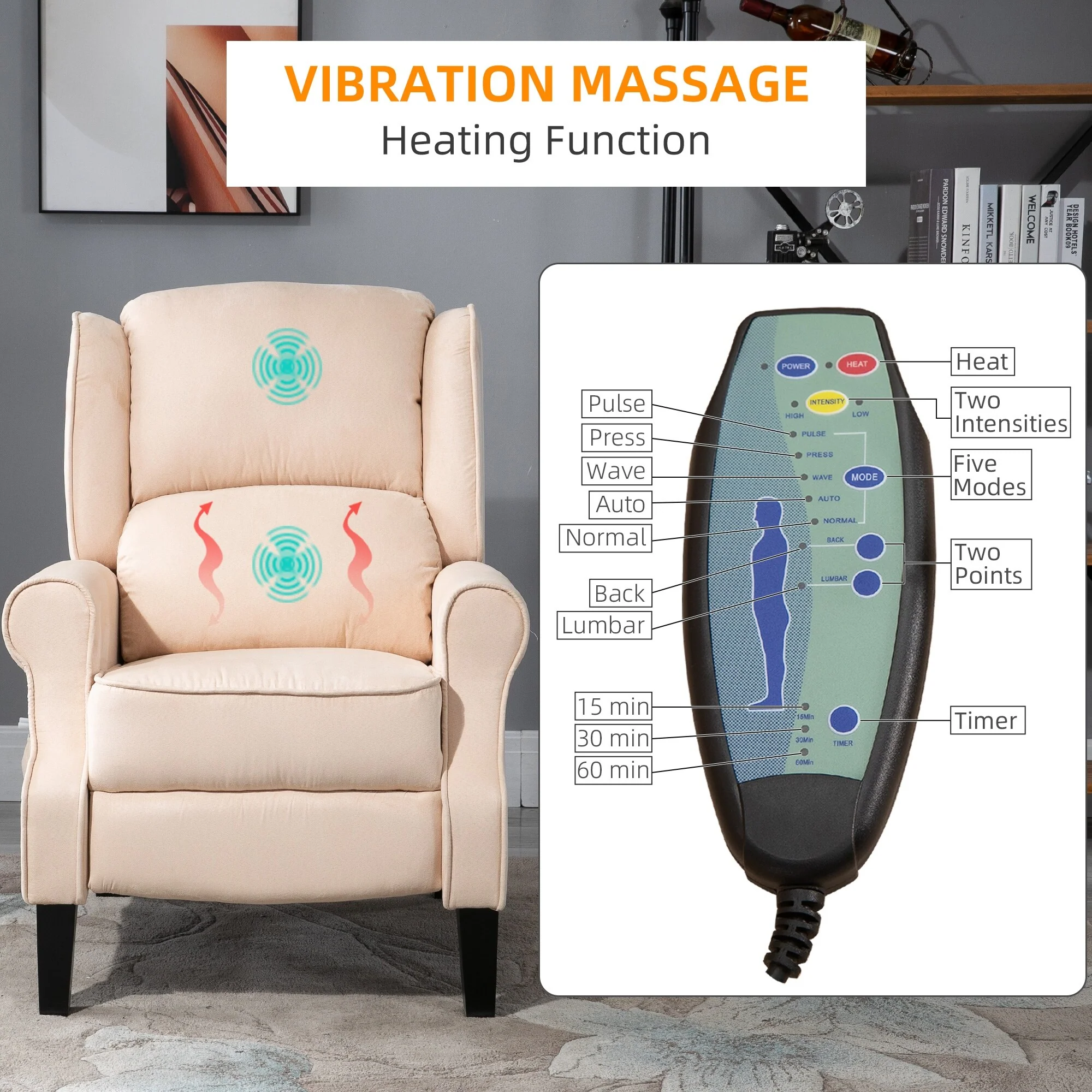 Massage Recliner Sofa with Heat Function, Remote Control