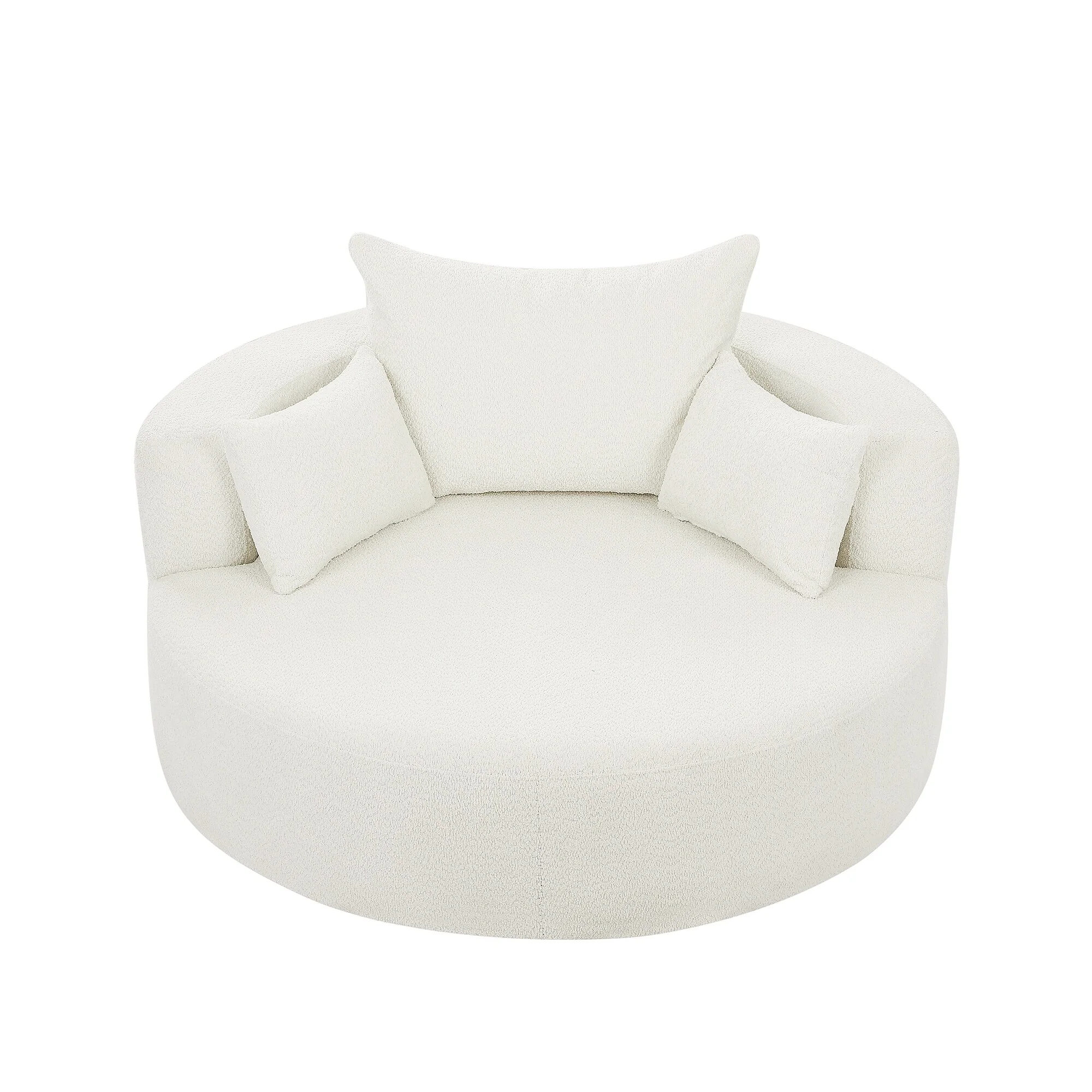 Chenille Accent Barrel Chair Lounge Chair, Round Sofa Chair Armchair with 360-Degree Swivel Base and 3 Removable Pillows