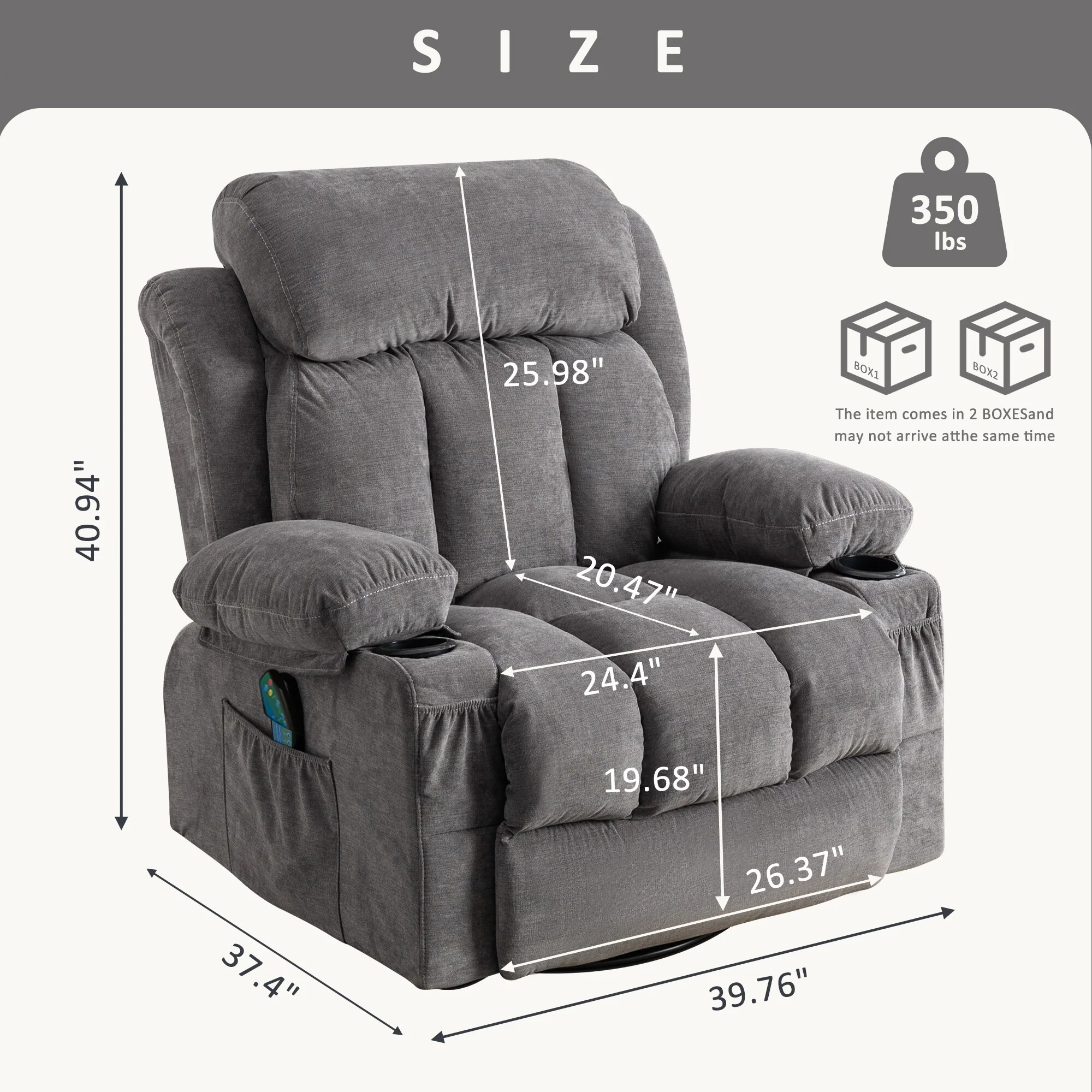 360�� Swivel Recliner Chair with Massage, Heat, USB, and Cup Holders