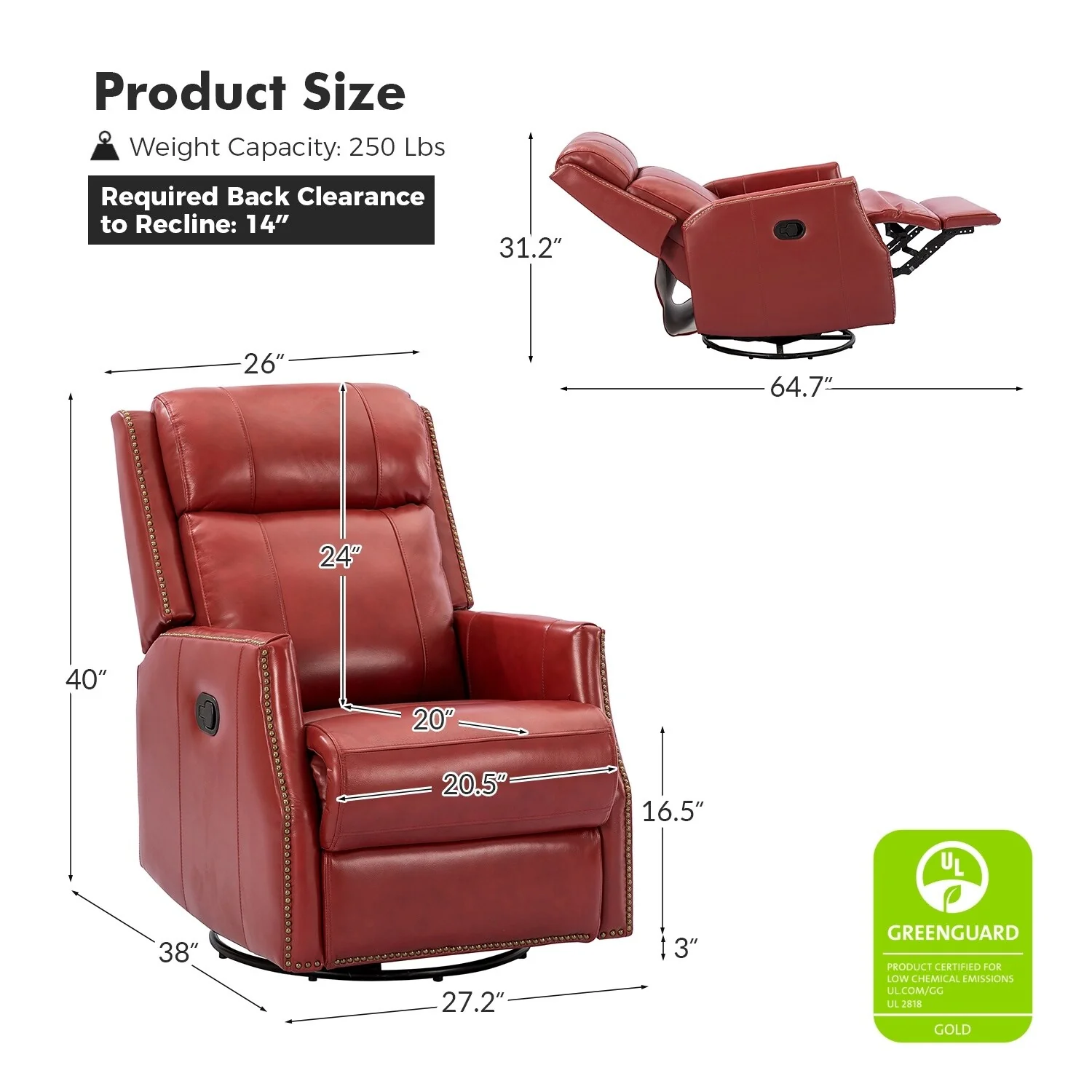 Demeter modern Genuine Leather Swivel Nursery Chair with Nailhead Trims Set of 2 by HULALA HOME