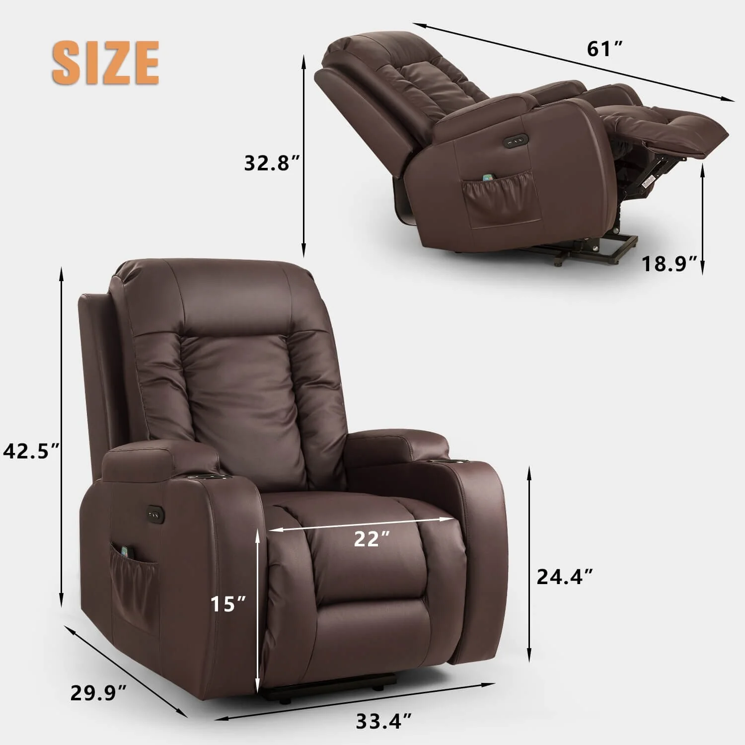 Furniwell PU Leather Power Lift Assist Recliner Chair with USB