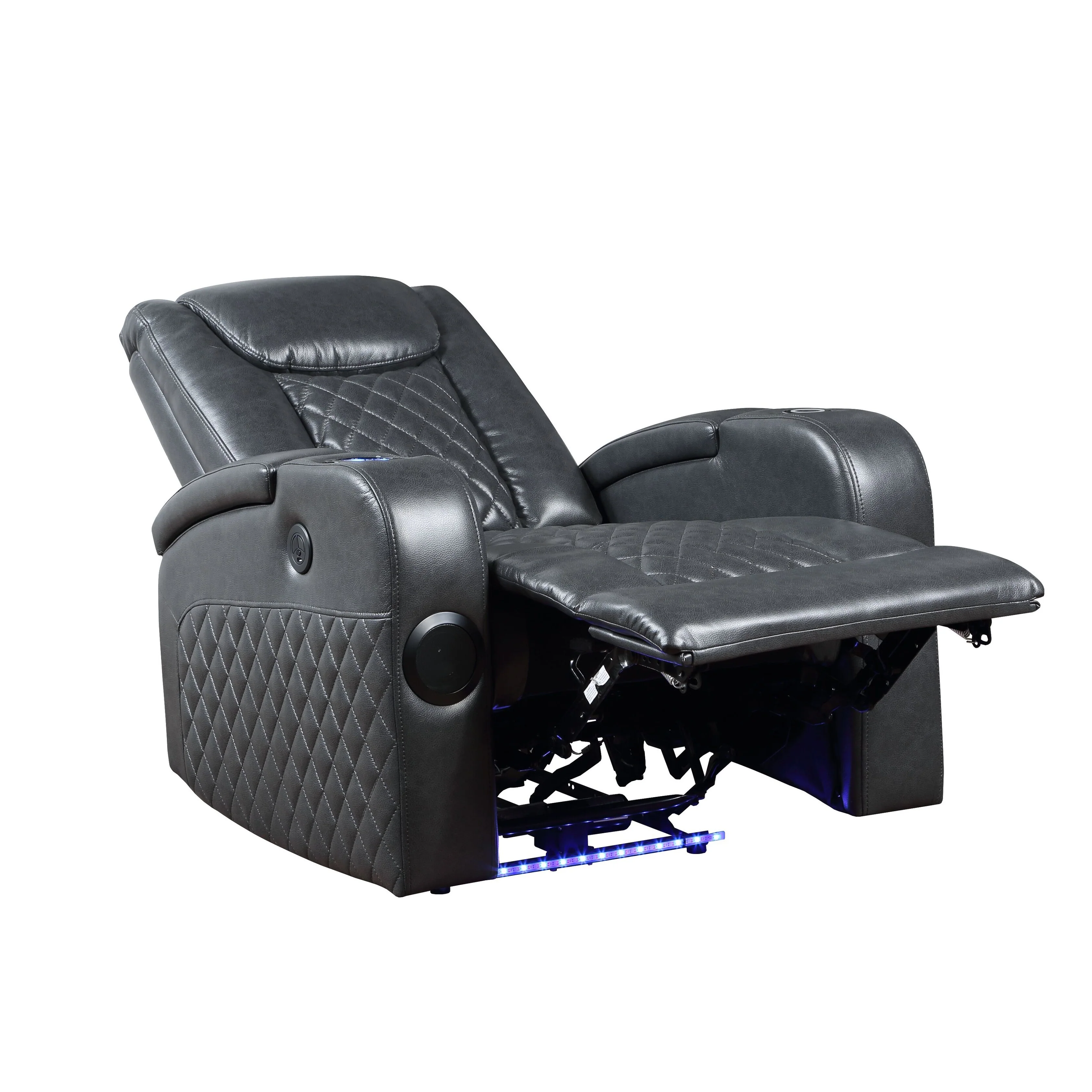 Alair Dark Gray Leather Aire Power Motion Recliner W/Bluetooth, Wireless Charger  Cupholder