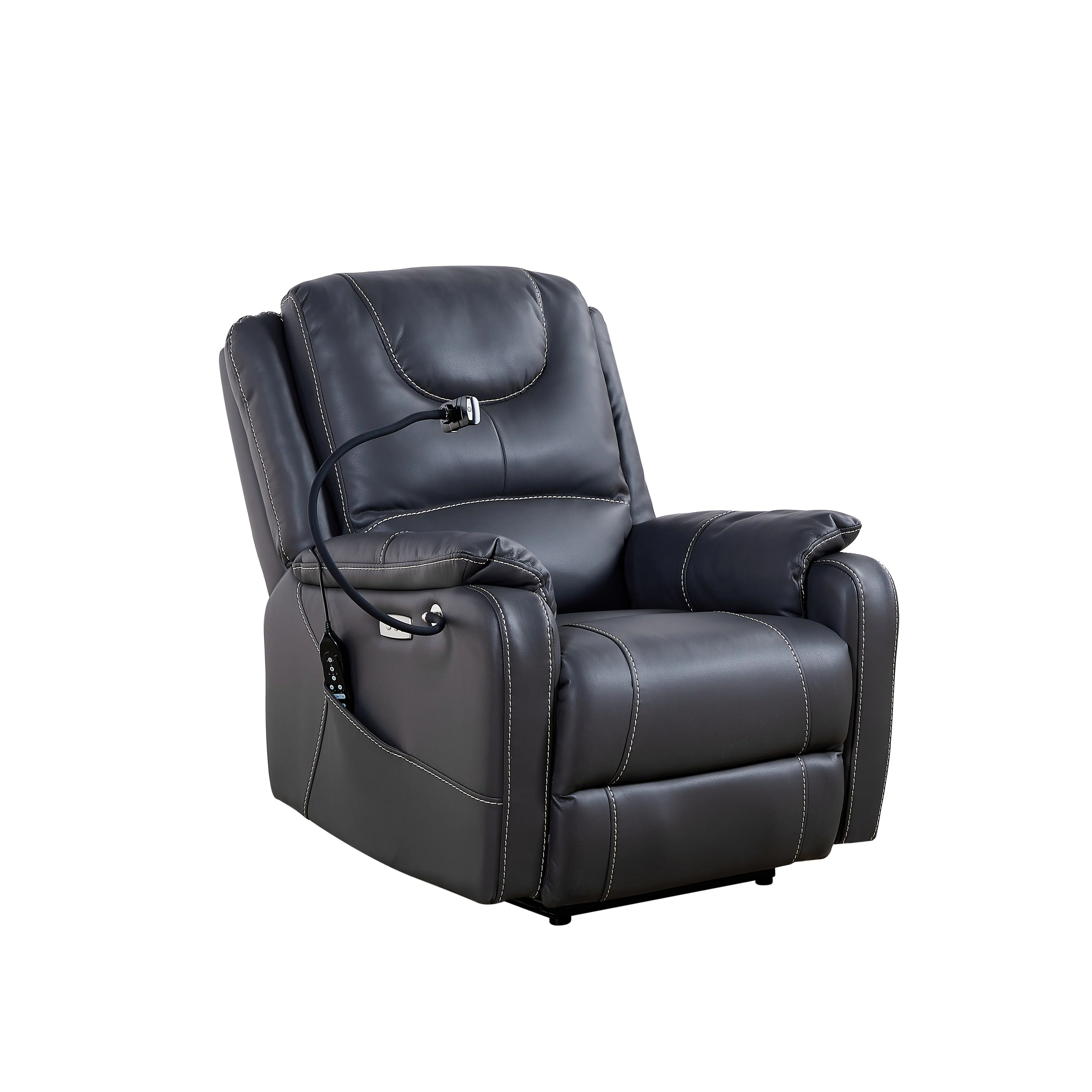 Black Power Recliner with Massage, Heat, USB, Phone Holder, and Side Pockets