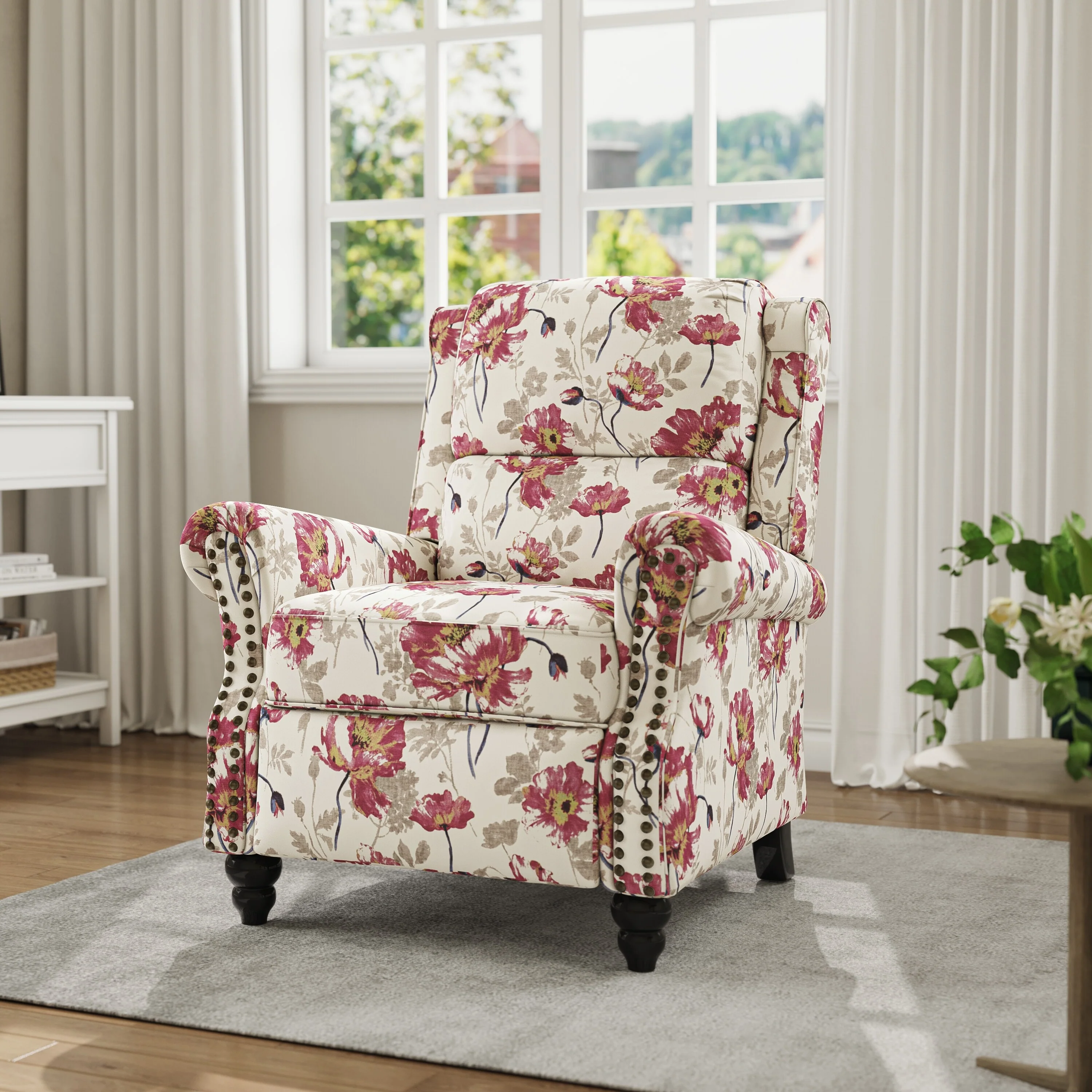 Mid-Century Nailhead PU Leather Linen Recliner