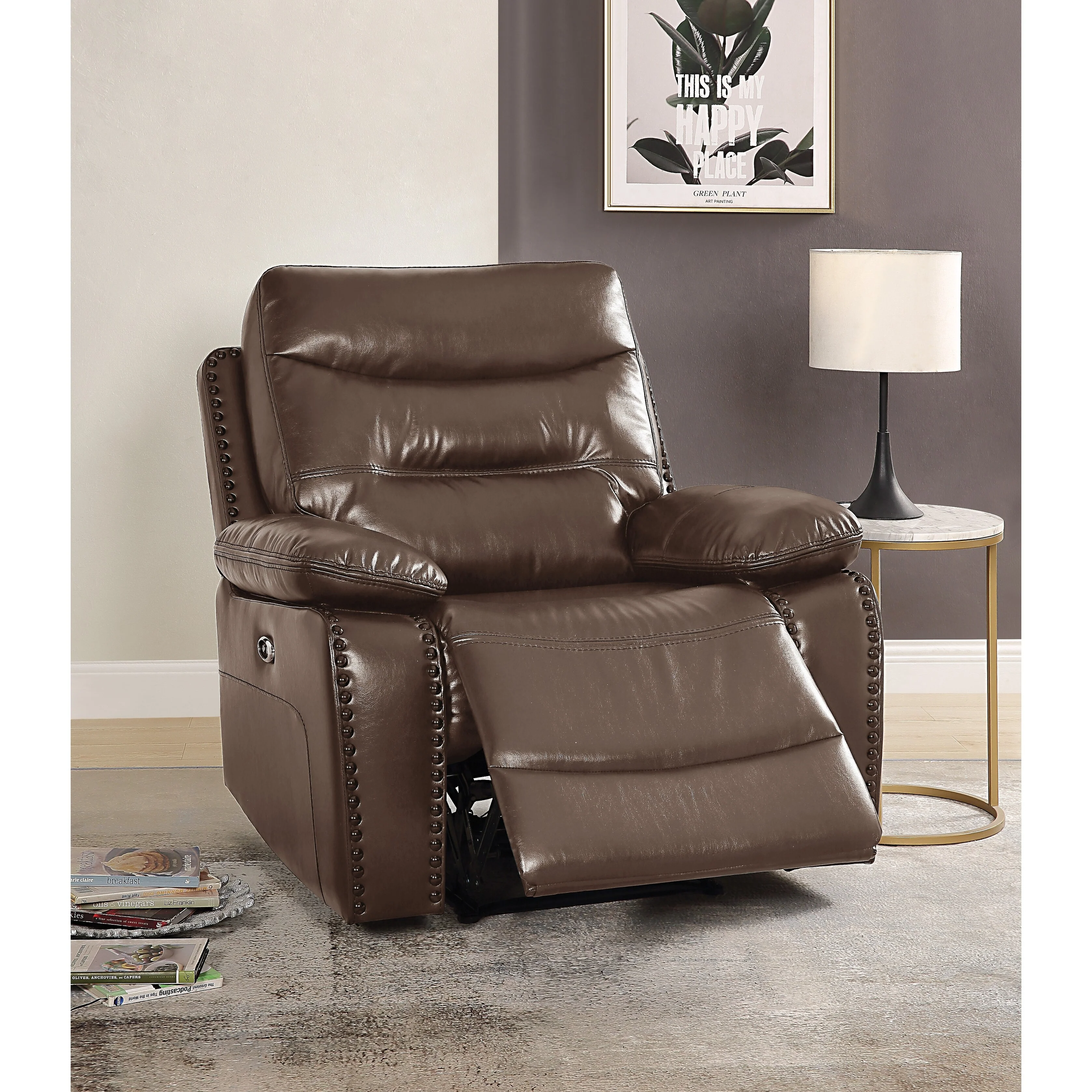 Aashi Brown Leather-GEL Match Recliner Chair