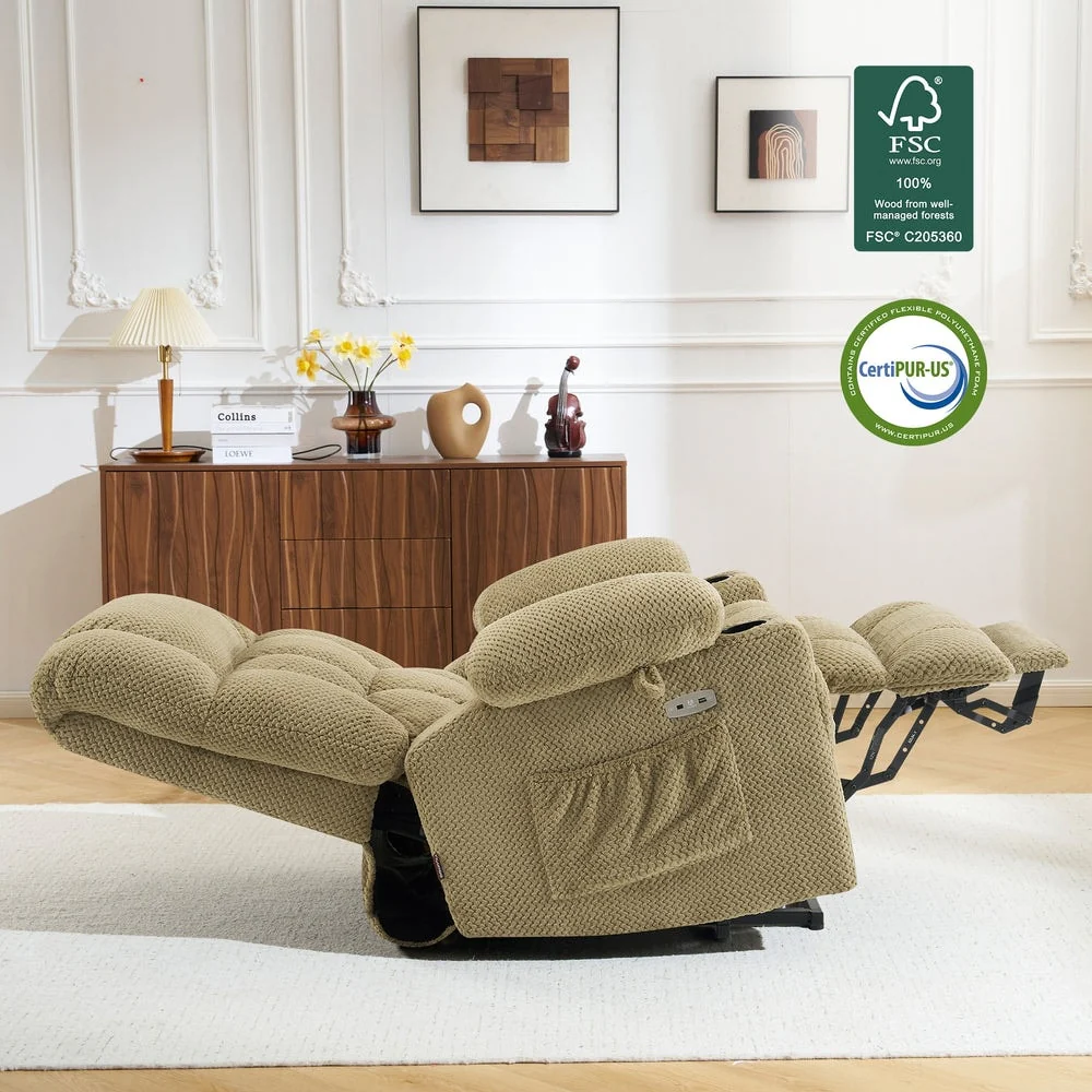 MCombo Large Dual Motor Power Lift Recliner Chair Sofa with Massage and Heat for Tall Elderly People, Fabric 7896
