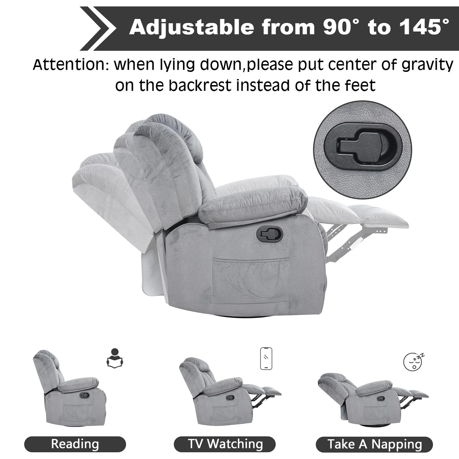 Soft Fabric Overstuff Manual Recliner with Massager and Heat
