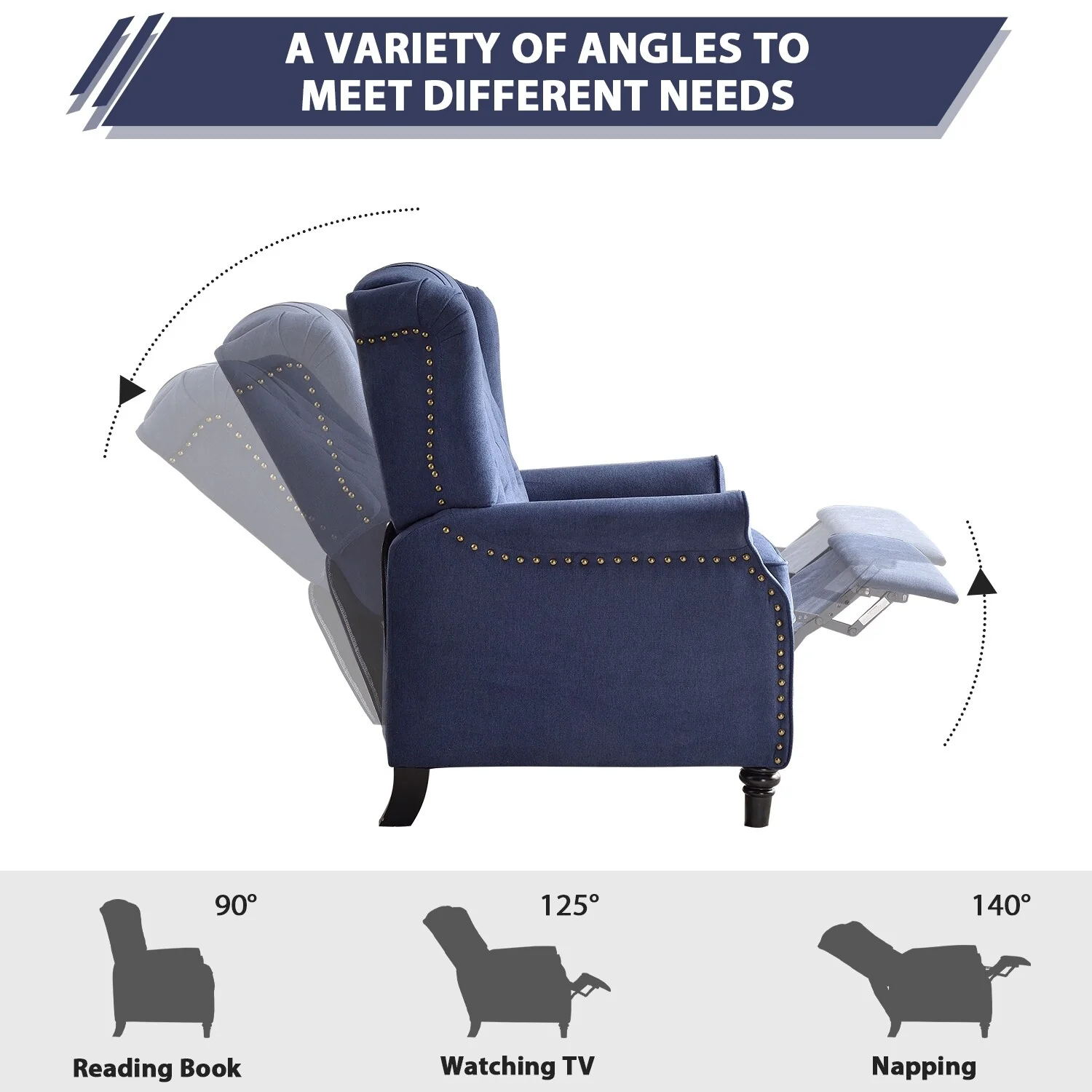 Push Back Recliner with Tufted Back and Wooden Legs