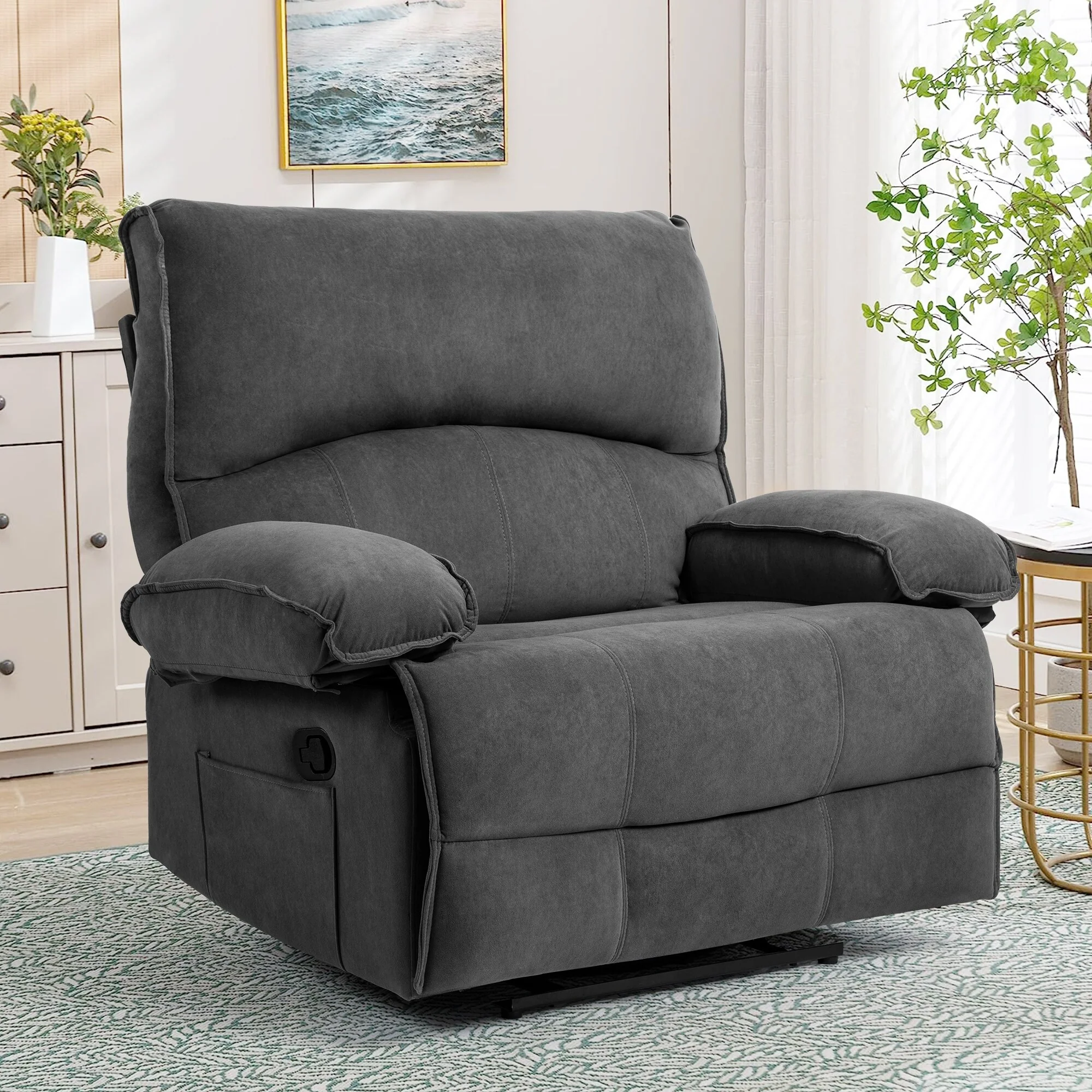 Push?Back Recliner Chair with Massage Pillow & Wide Seat