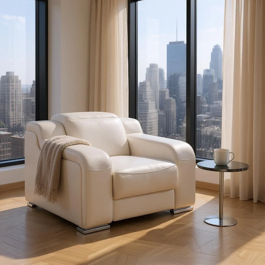 HomeRoots 41 White Italian Leather Wall Hugger Recliner With USB