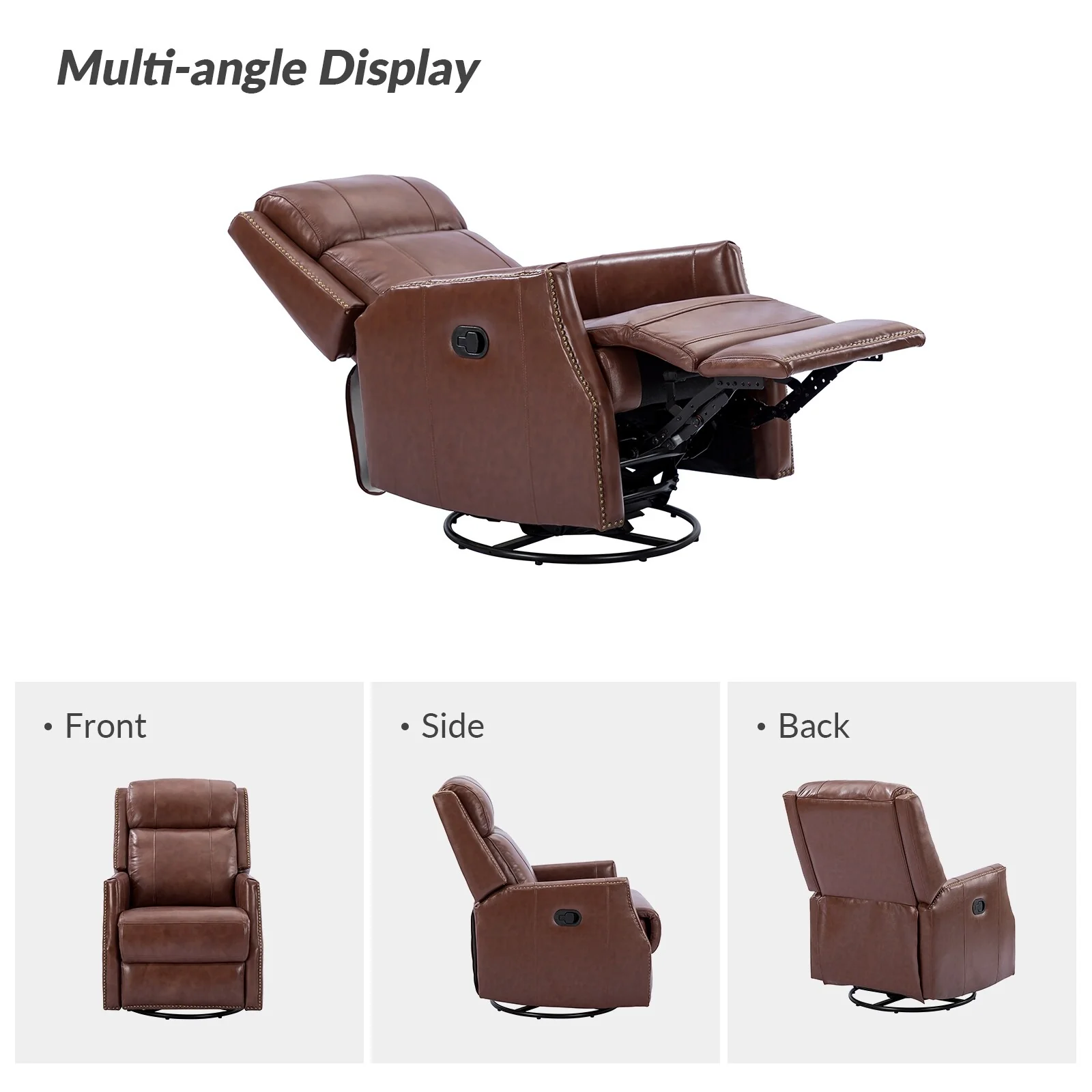 Demeter modern Genuine Leather Swivel Nursery Chair with Nailhead Trims Set of 2 by HULALA HOME
