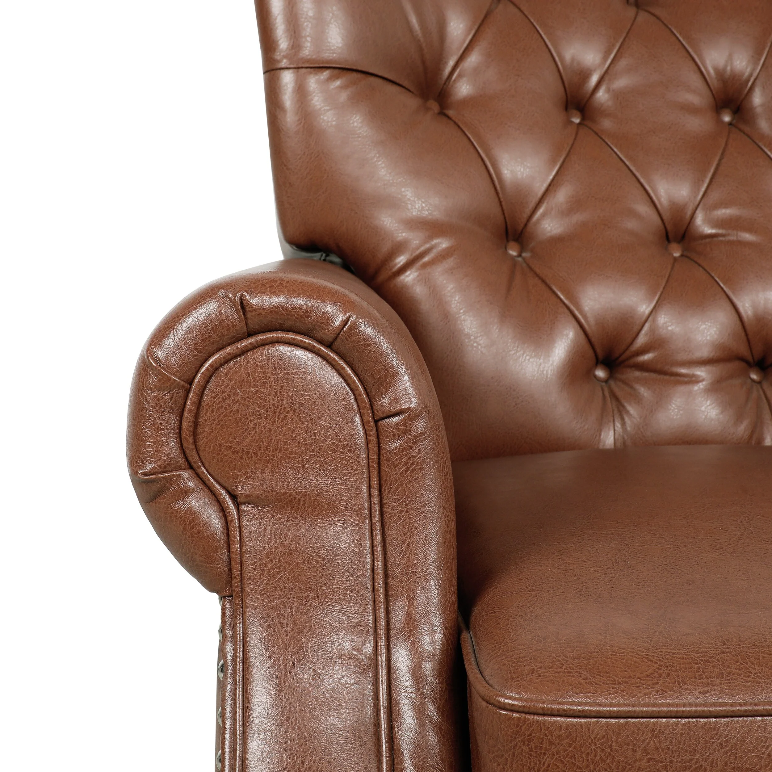 Button Tufted Push-Back Recliner Chair with Nailhead Trim and Rolled Arms
