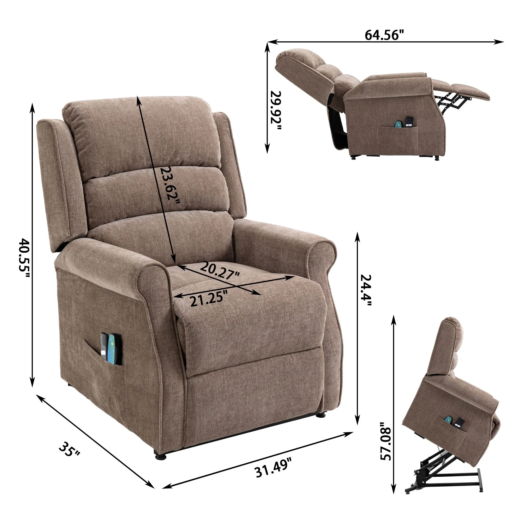 Clihome Chenille Fabric Power Lift Recliner Chair with Massage