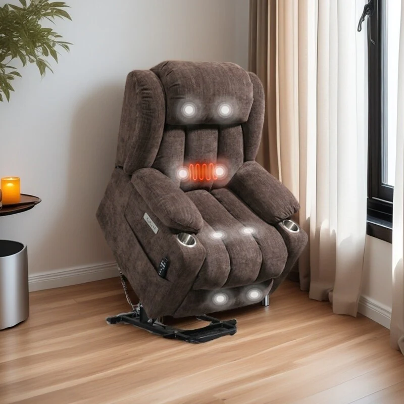 Electric Lift Recliner with Targeted Massage, Lumbar Heating, Dual USB Charging, and Stainless Steel Cup Holders