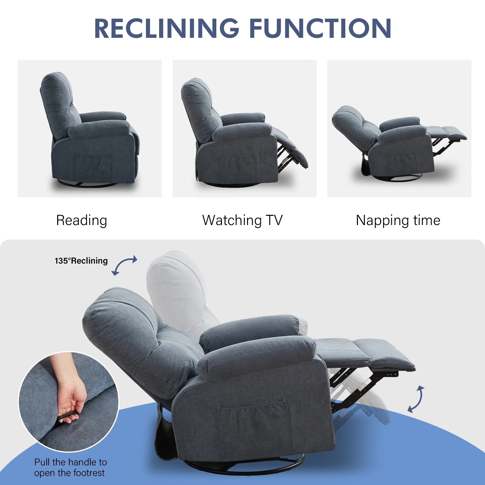 Recliner chair,360 degree rotating swing single sofa chair