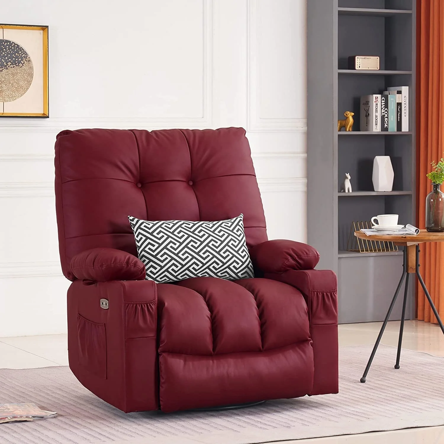 MCombo Large Power Swivel Glider Rocker Recliner Chair with Massage and Heat, Faux Leather 7748