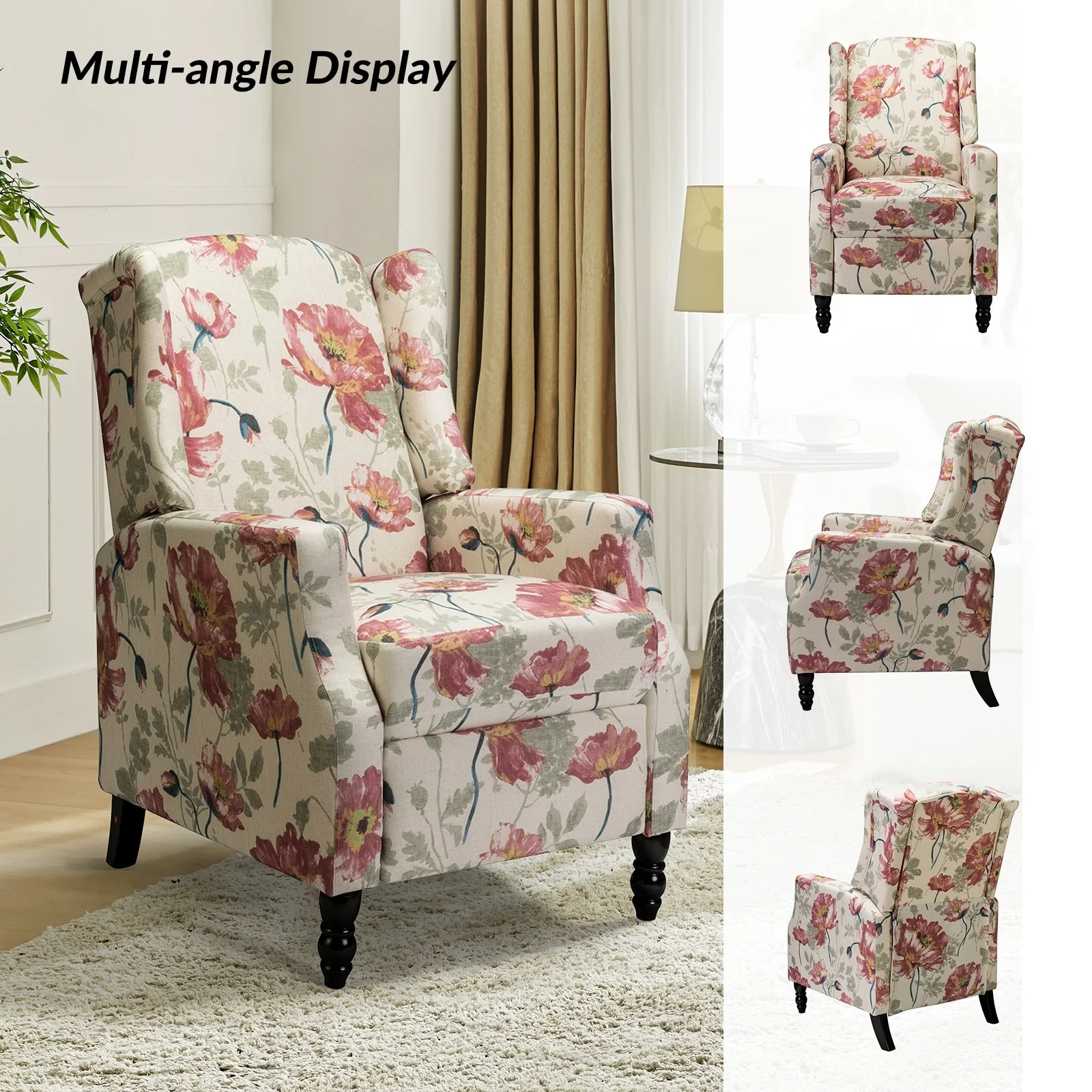 Damaris Mid-Century Modern Manual Pushback Recliner with Wingback Design by HULALA HOME