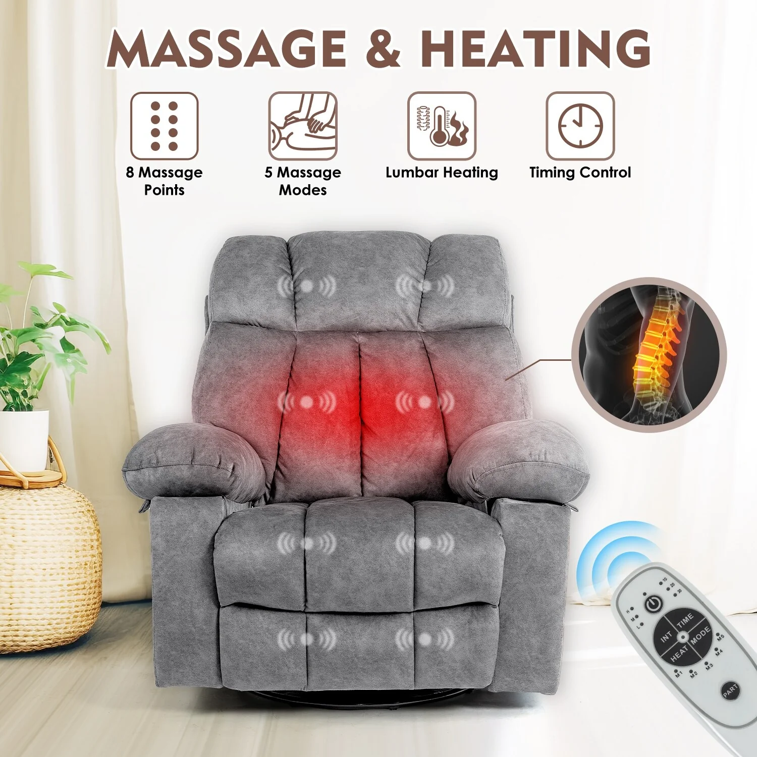 Massage Swivel Rocker Recliner Chair