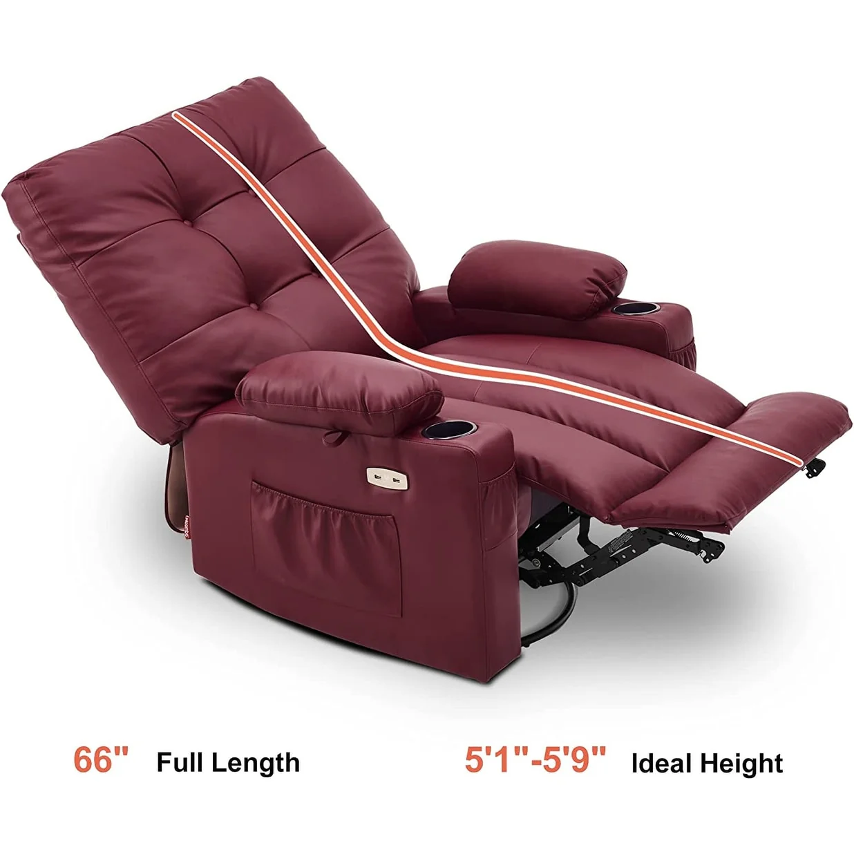 MCombo Large Power Swivel Glider Rocker Recliner Chair with Massage and Heat, Faux Leather 7748