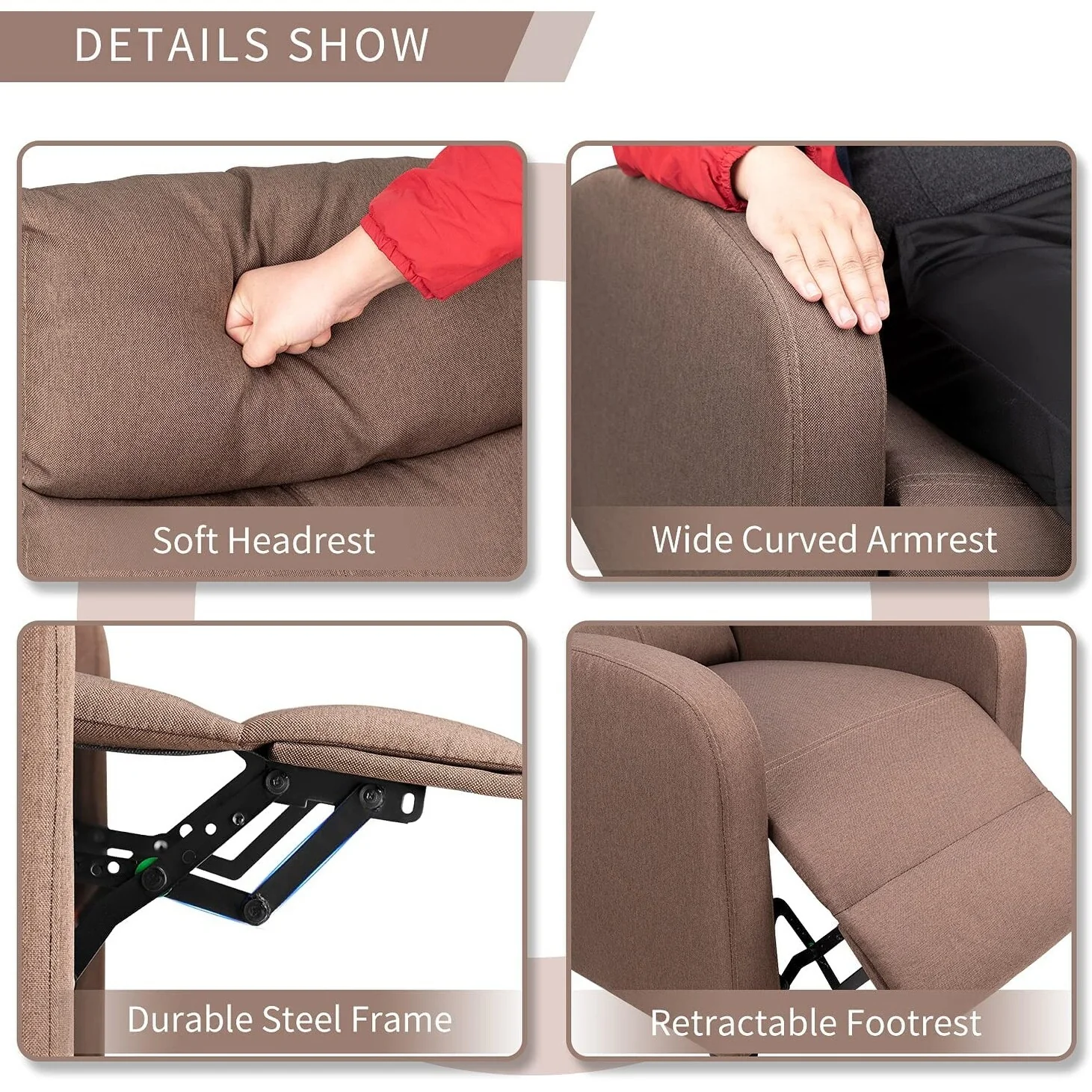 Furniwell Massage Recliner Thick Padded Single Linen Fabric Recliner