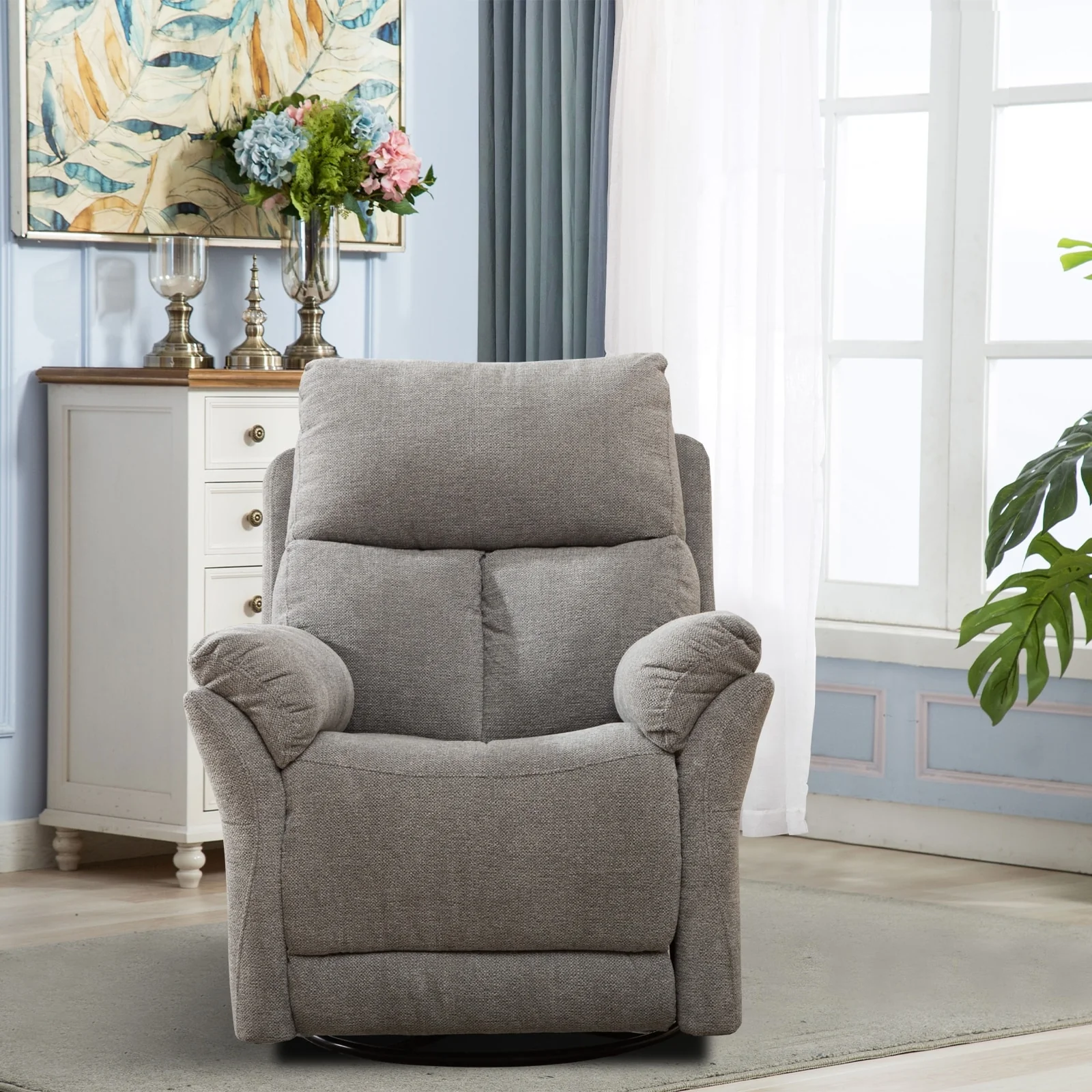 Fabric Overstuffed Swivel Rocker Manual Recliner Chair
