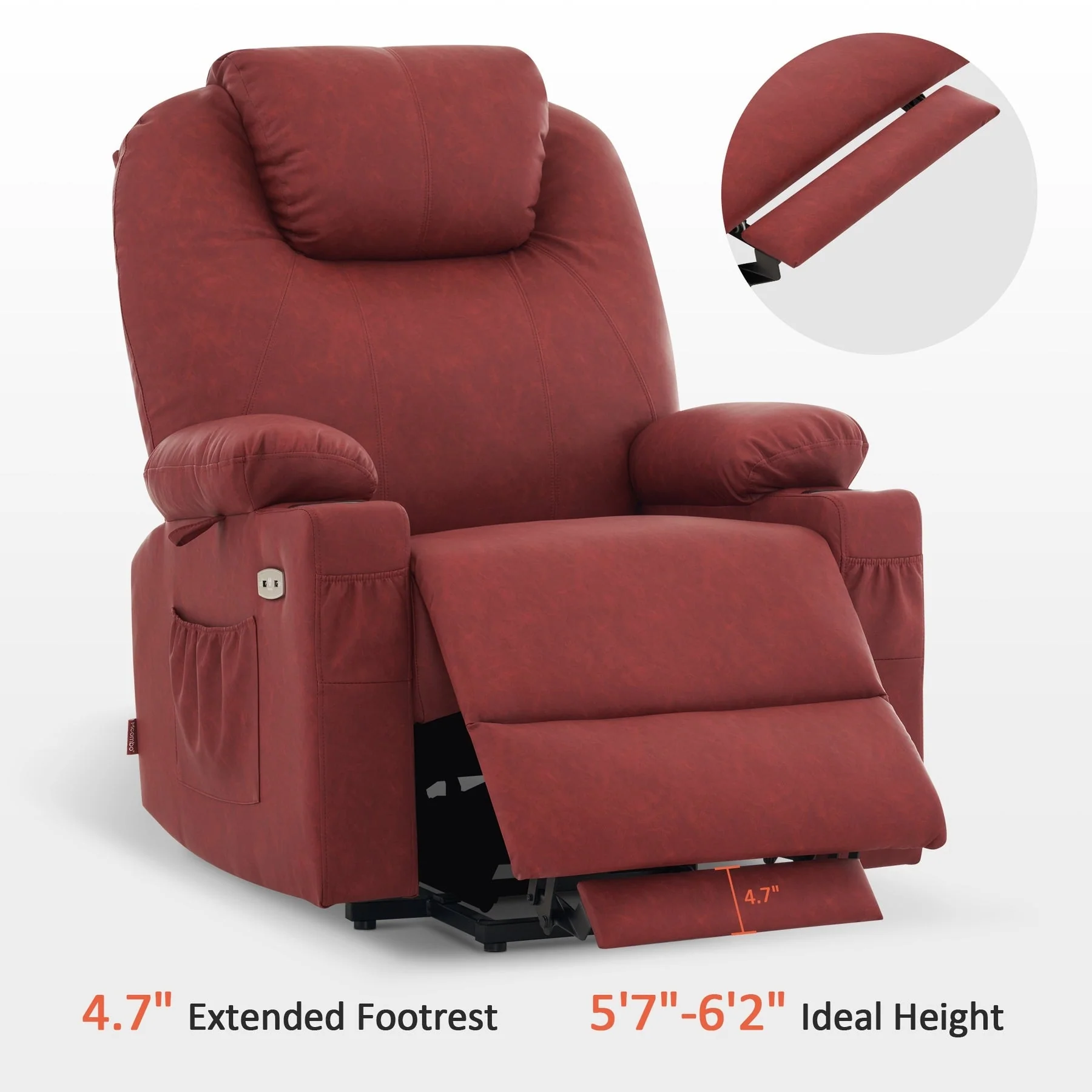 MCombo Large Power Lift Recliner Leather Chair with Massage, Heat, Cup Holders,Extended Footrest, Leather 7516
