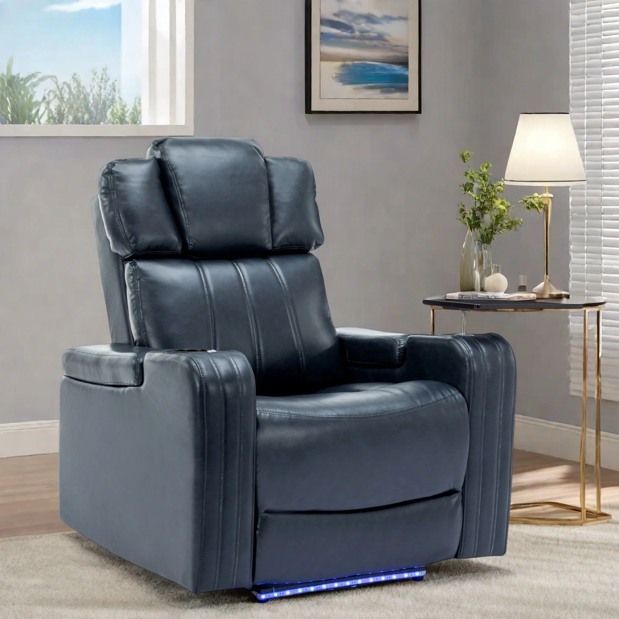 Power Recliner Chair with Cooling Cup Holder, Bluetooth Speaker, LED Lights, USB Ports, Tray Table and Hidden Storage