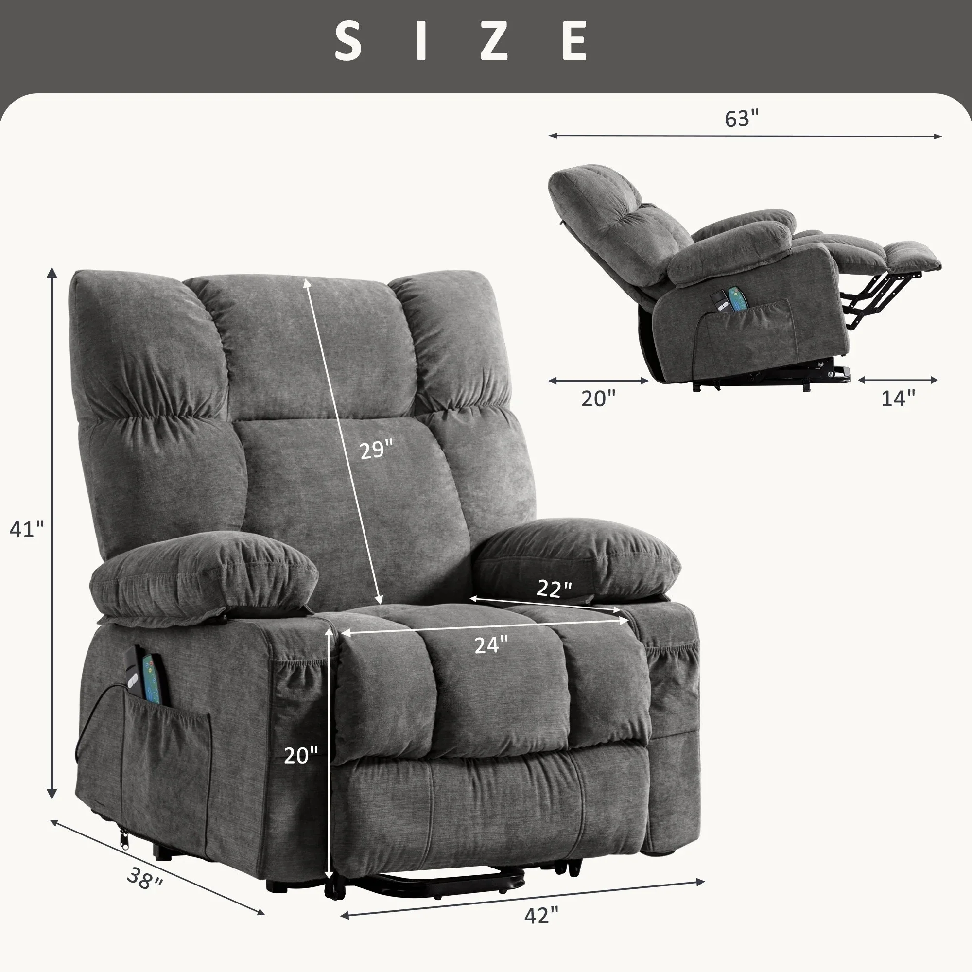 Blue Power Lift Recliner Chair with Heat, Massage, USB, and Remote Control