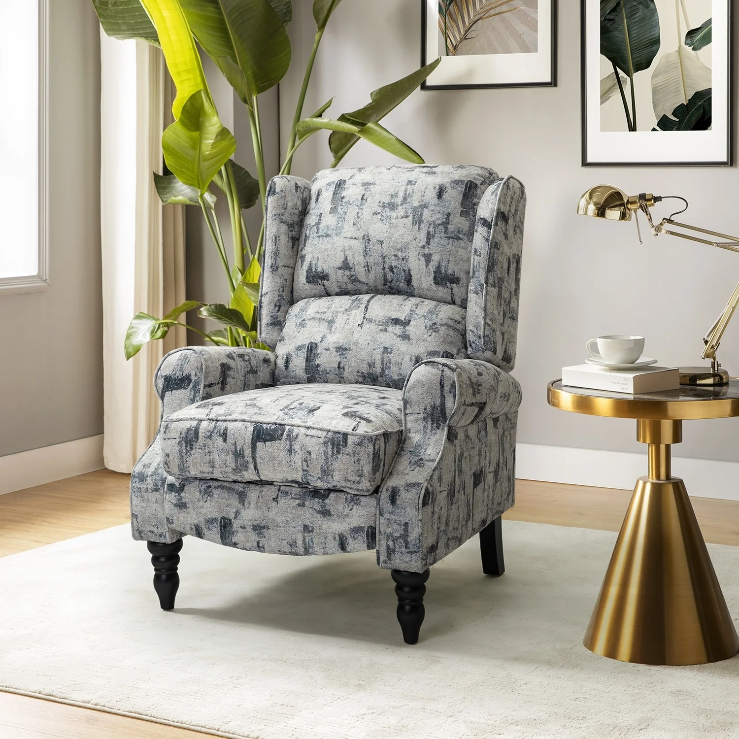Olympus Upholstered Classic Manual Wingback Recliner with Solid Wood Legs by HULALA HOME