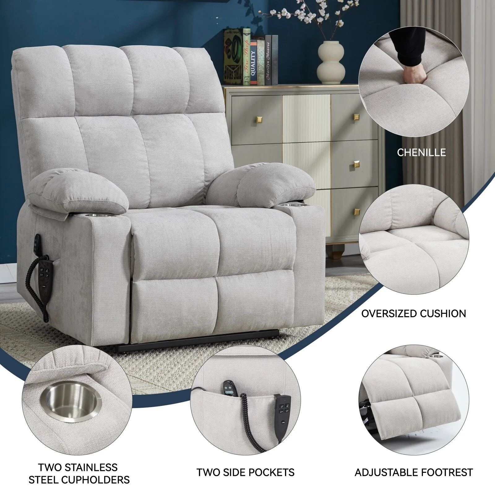Chenille Power Lift Recliner Chair