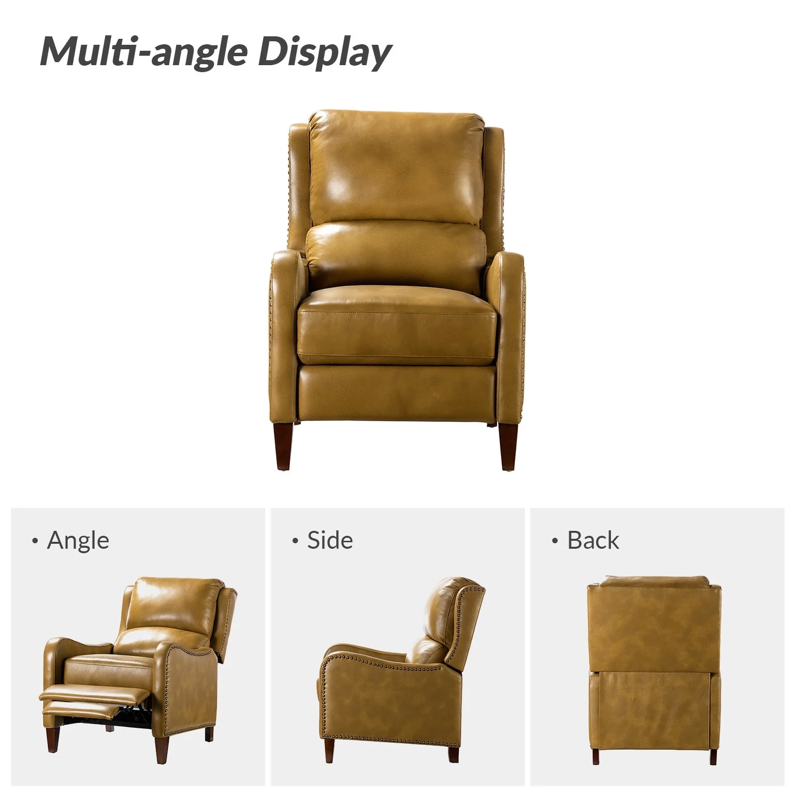 Brigida Modern Genuine Leather Nailhead Trim Recliner with Adjustable Footrest Set of 2 by HULALA HOME