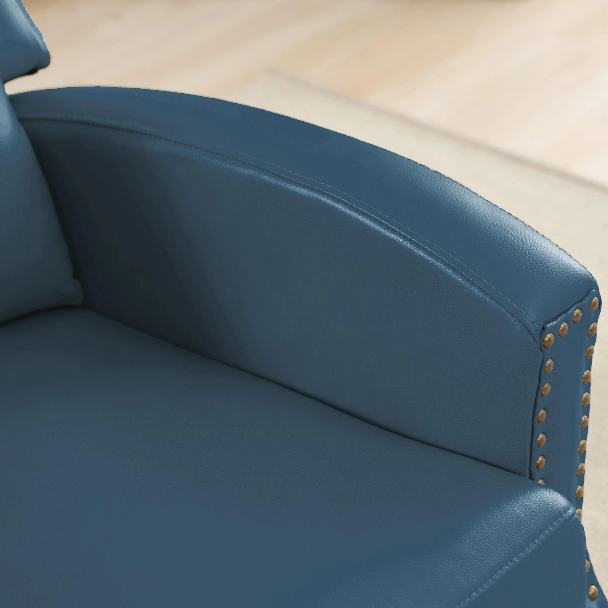 Genuine Leather Pushback Recliner with Multi-Angle Seat Back and Solid Wood Legs