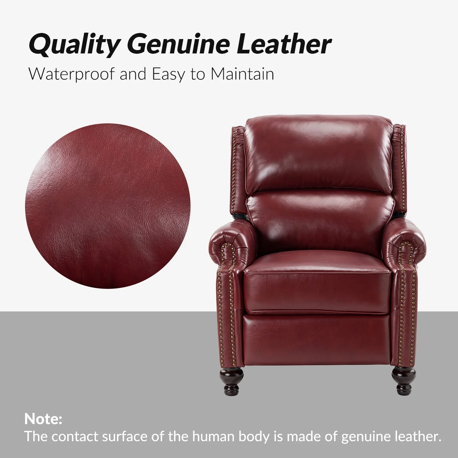 Gabriela Mid-Century Modern Genuine Leather Recliner with Tapered Block Feet by HULALA HOME