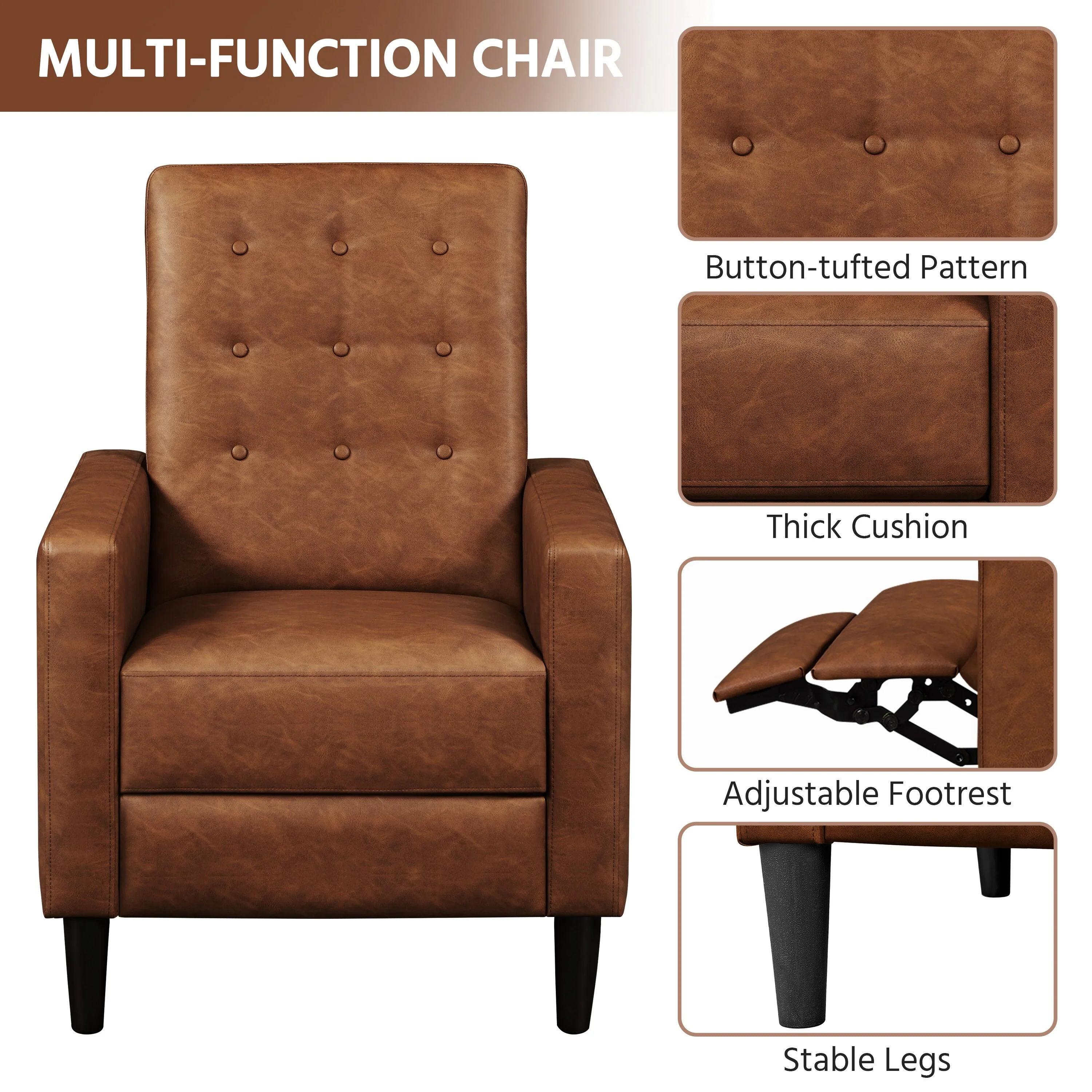 Yaheetech Modern Faux Leather Recliner Adjustable Back  Footrest Tufted Upholstered Sofa