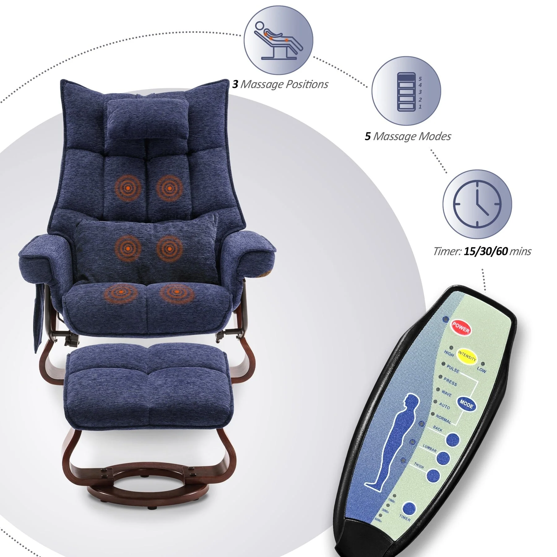 MCombo Swivel Recliner with Ottoman and Neck Pillow, Chenille Fabric