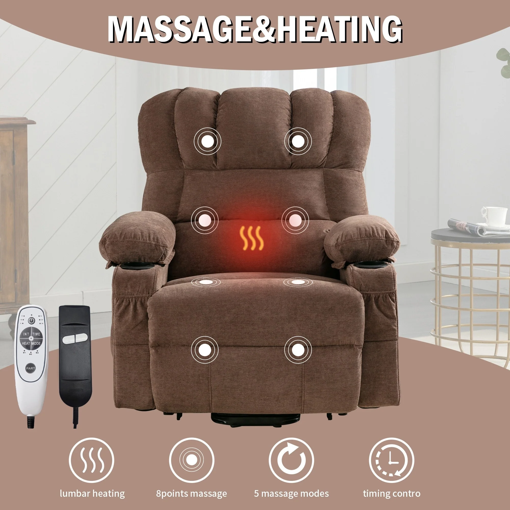 Power Electric Massage Lift Lounge Chair with Heating and Vibration, USB