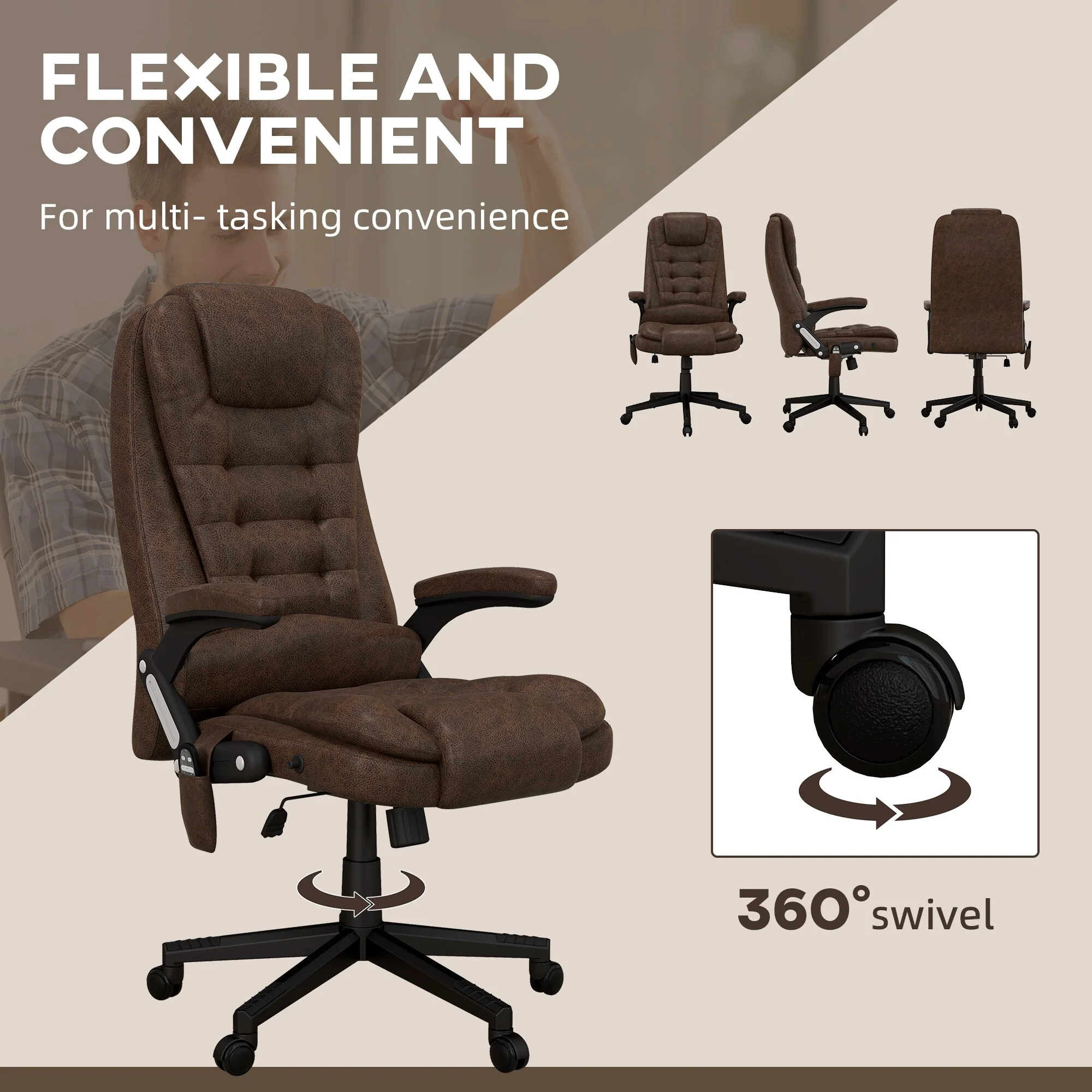 HOMCOM 6 Point Vibrating Massage Office Chair with Heat, Microfiber High Back Executive Office Chair with Reclining Backrest