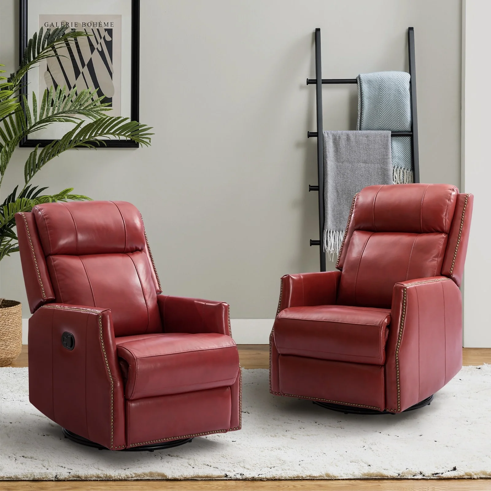 Demeter modern Genuine Leather Swivel Nursery Chair with Nailhead Trims Set of 2 by HULALA HOME
